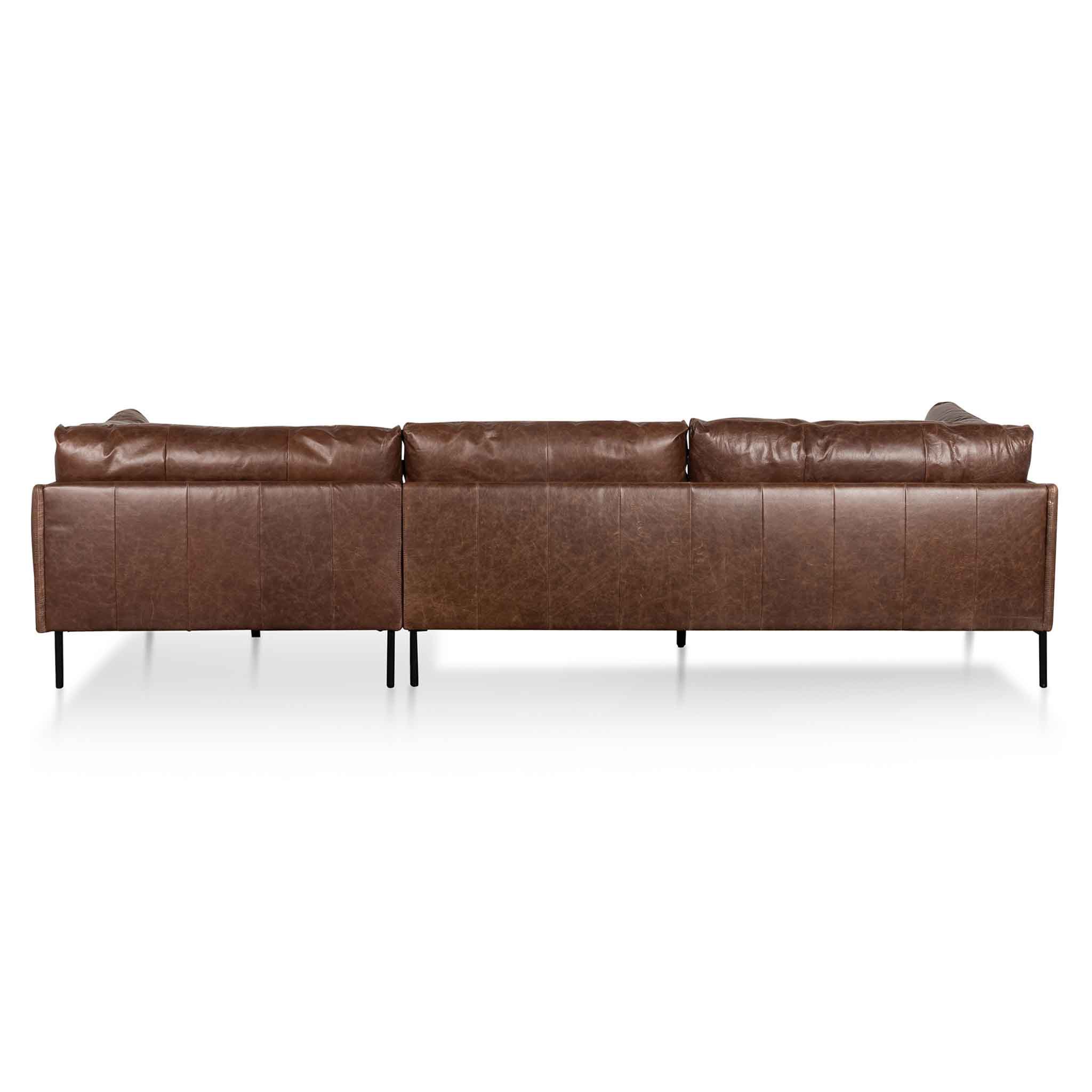 Emilis 4S Right Chaise Leather Sofa - Dark Brown - Sofas