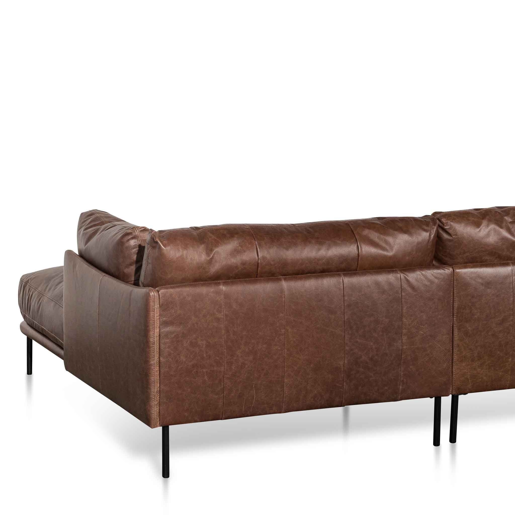 Emilis 4S Right Chaise Leather Sofa - Dark Brown - Sofas