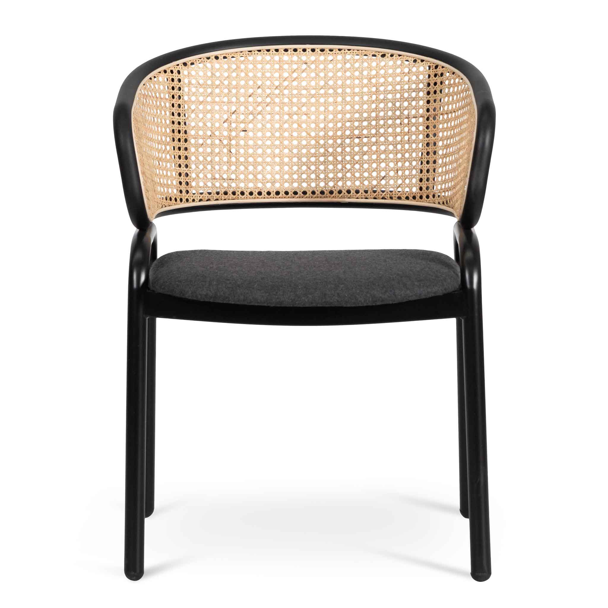 Fanny Fabric Dining Chair - Grey with Rattan Back - Dining Chairs