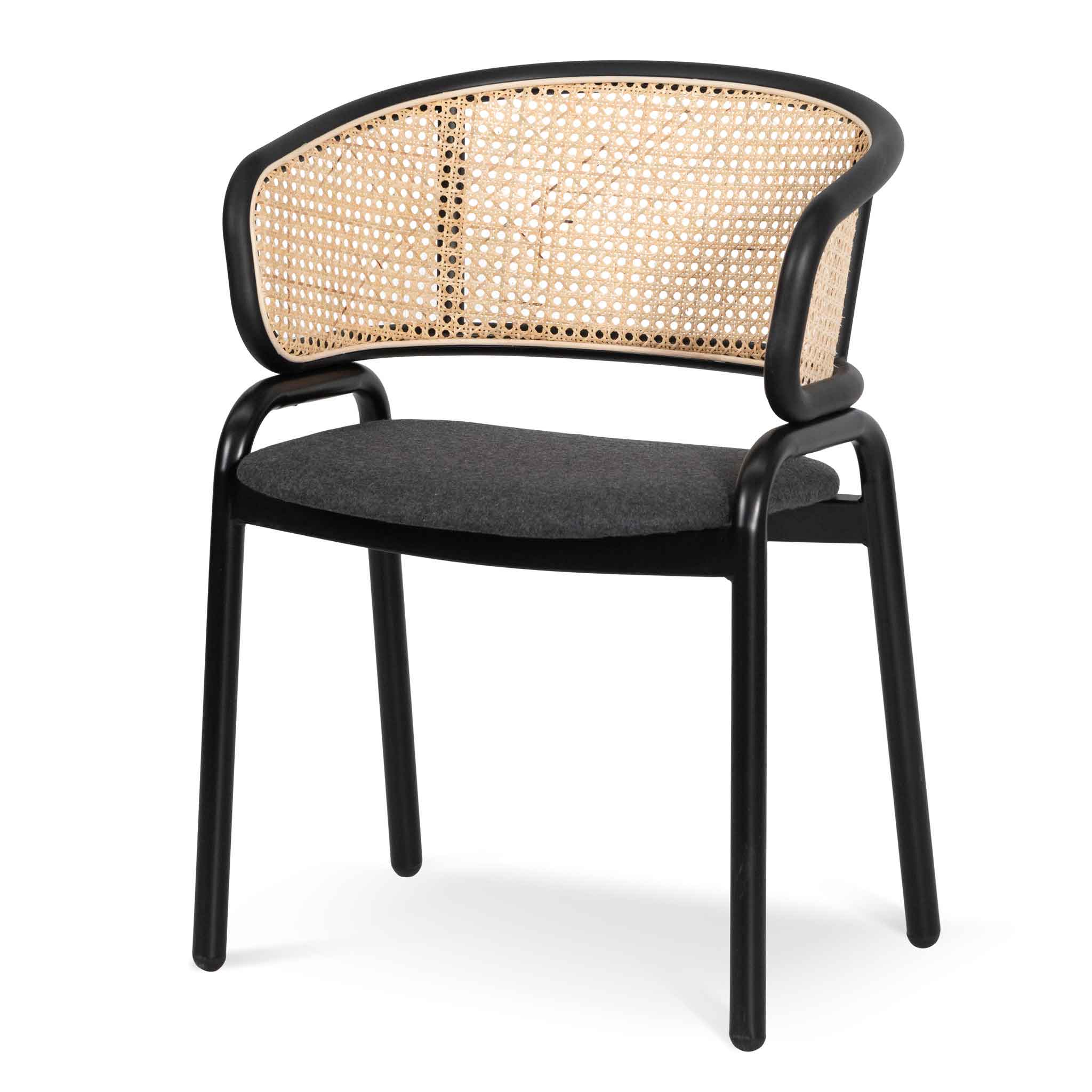 Fanny Fabric Dining Chair - Grey with Rattan Back - Dining Chairs