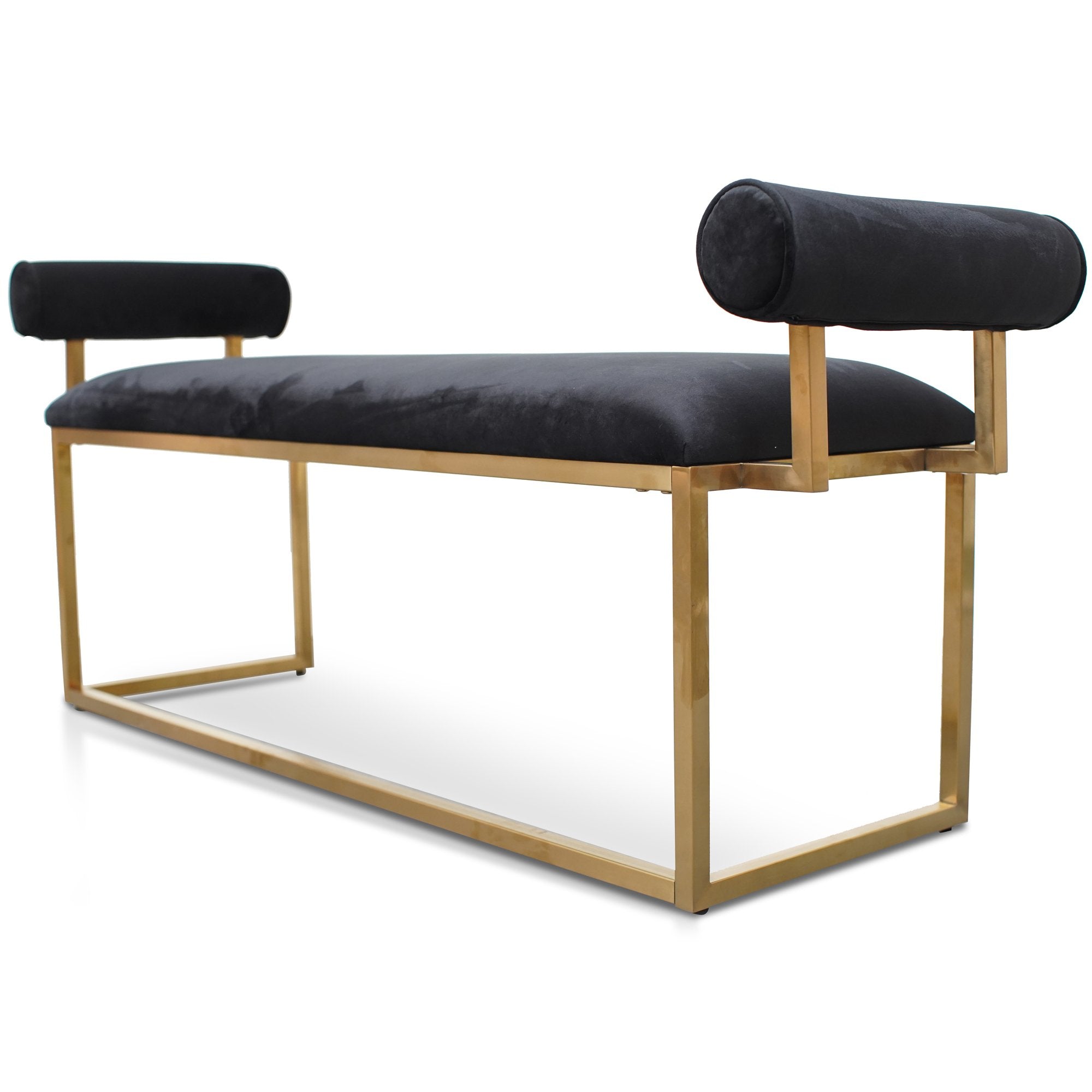 Fiona Black Velvet Bench - Brushed Gold Base - Ottomans