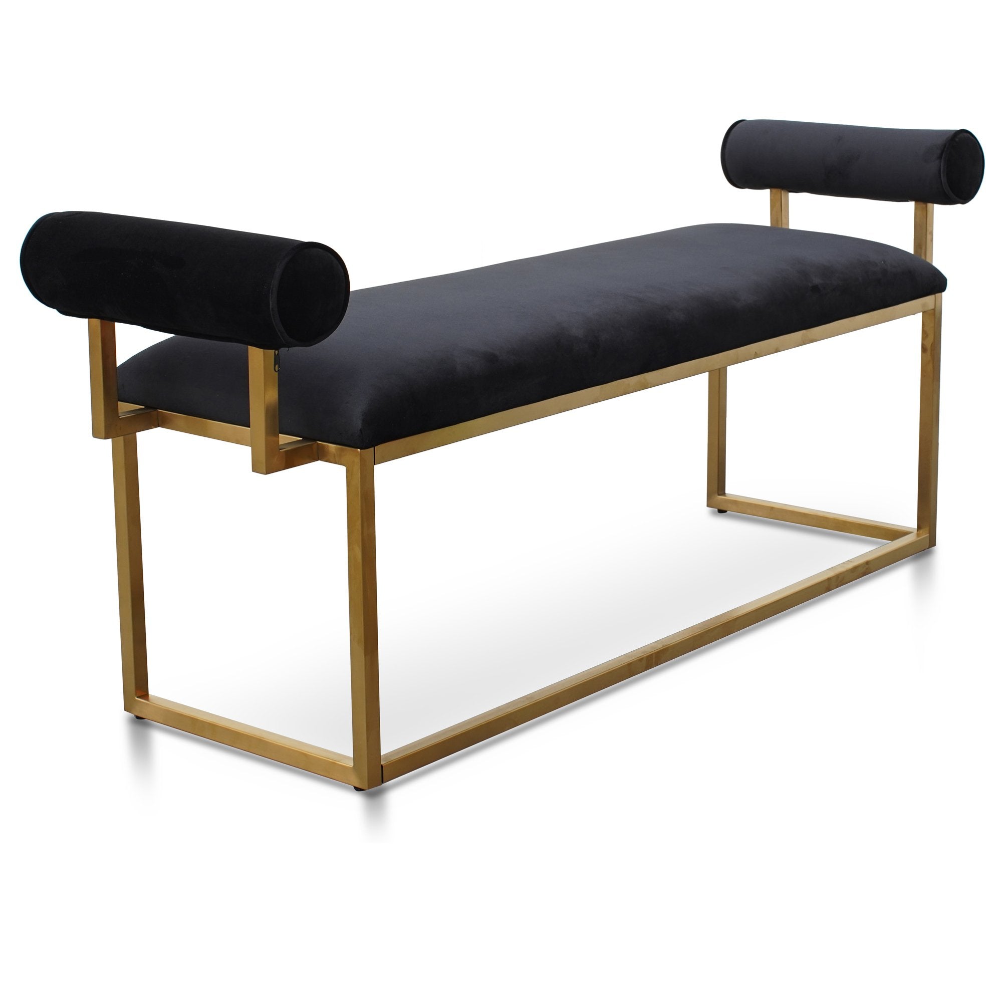 Fiona Black Velvet Bench - Brushed Gold Base - Ottomans