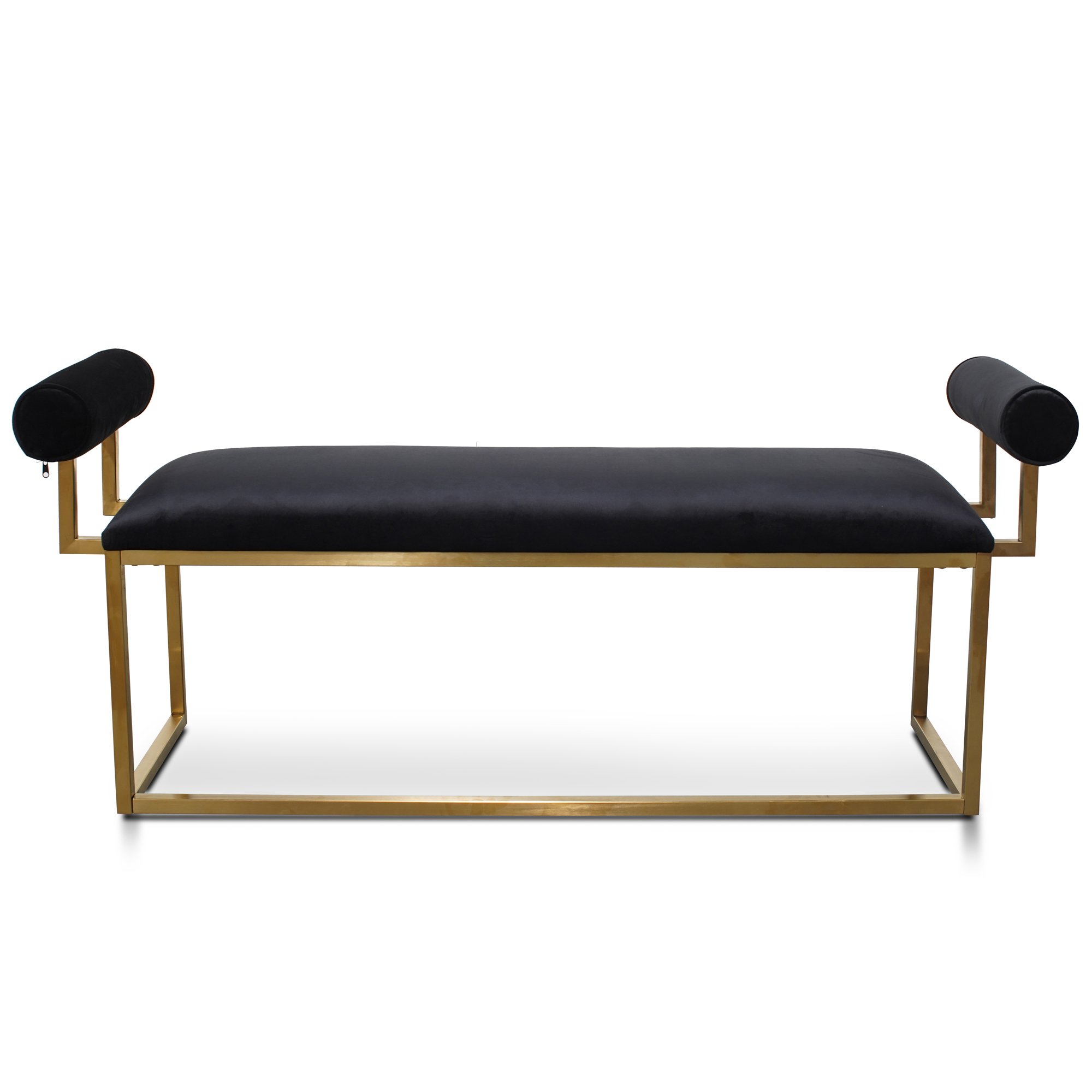 Fiona Black Velvet Bench - Brushed Gold Base - Ottomans