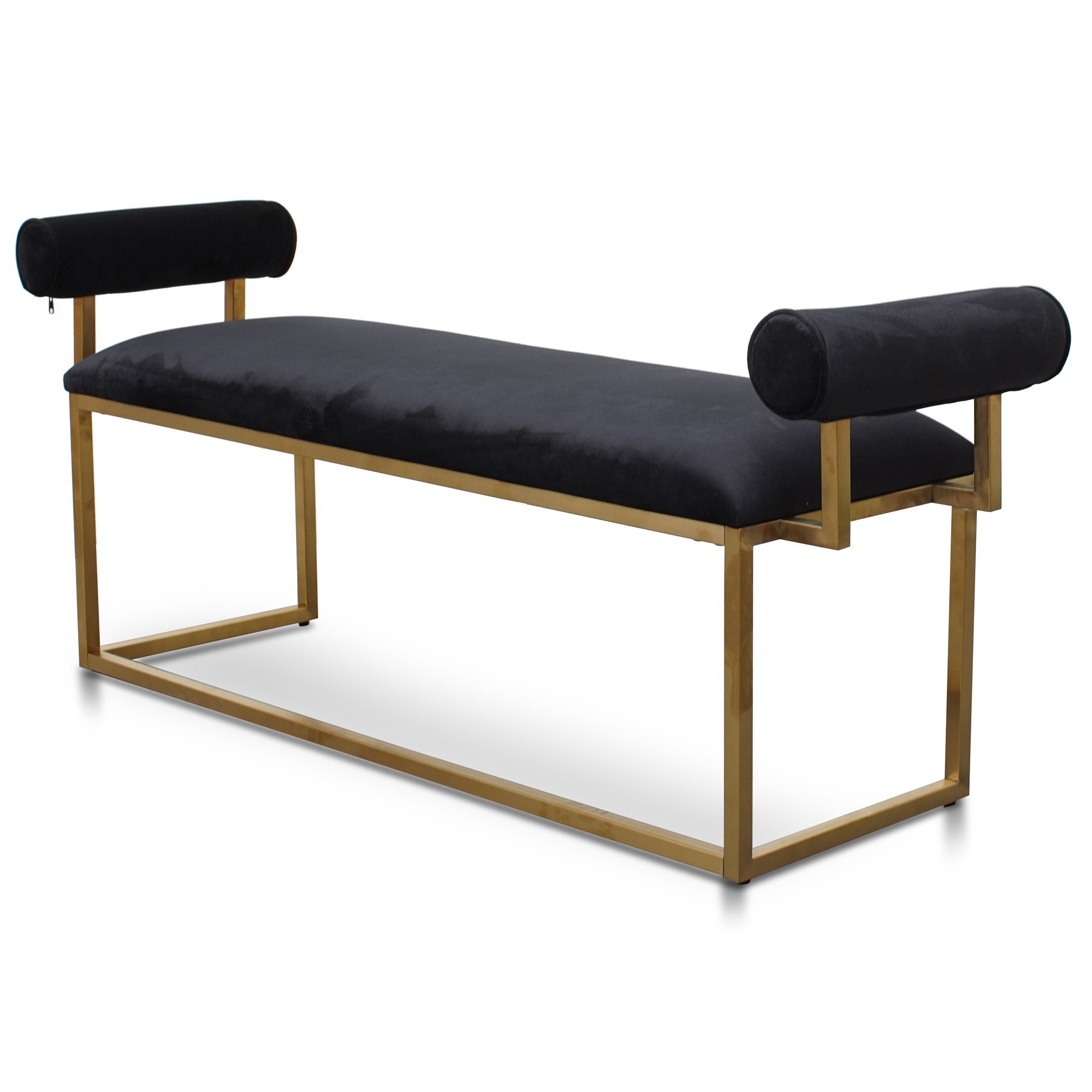 Fiona Black Velvet Bench - Brushed Gold Base - Ottomans