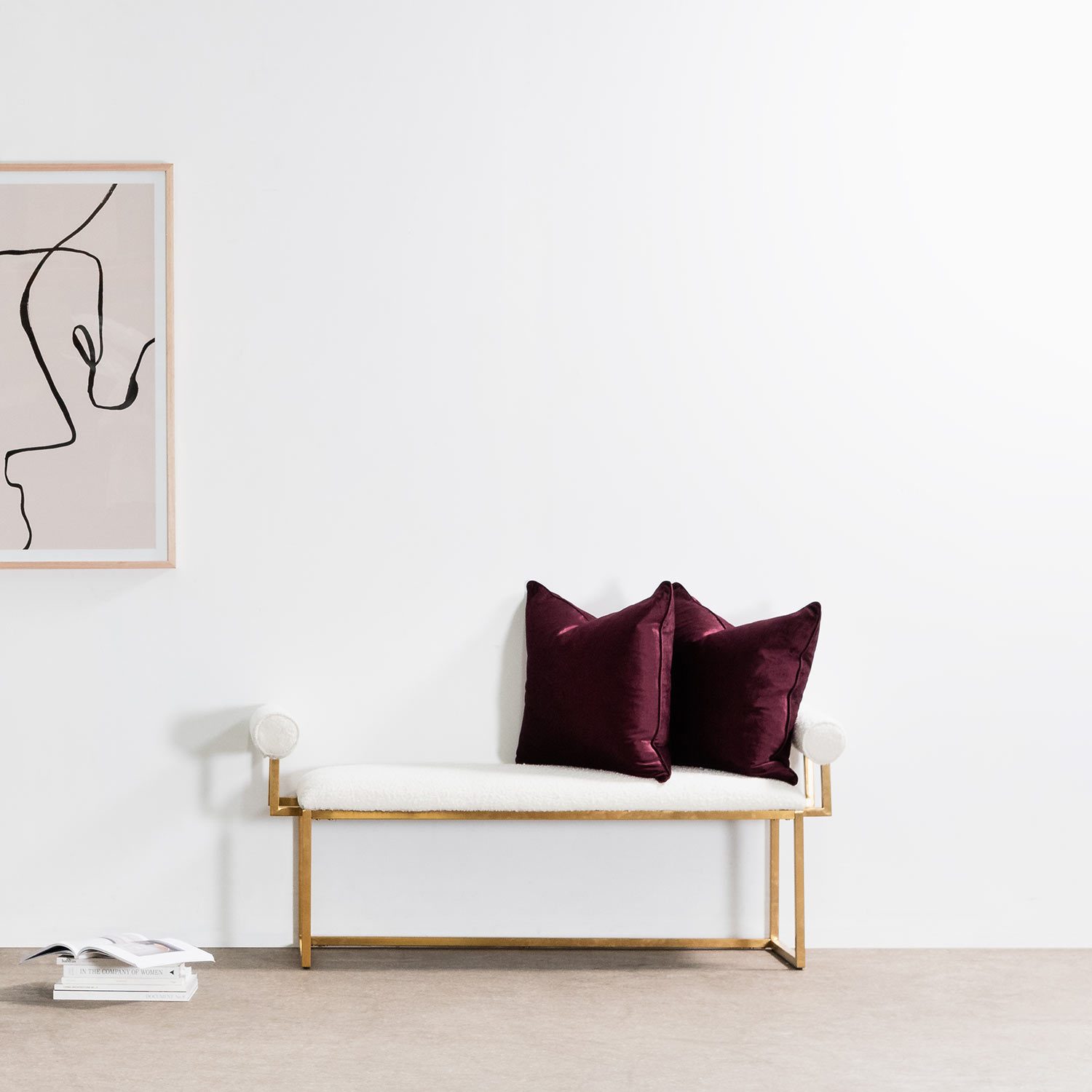 Fiona Ivory White Boucle Bench - Brushed Gold Base - Stool