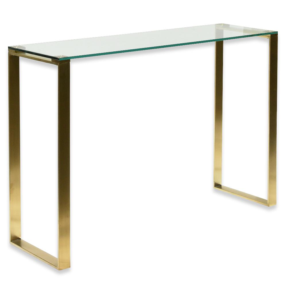 Fumio Glass Console Table - Brushed Gold Base - Console