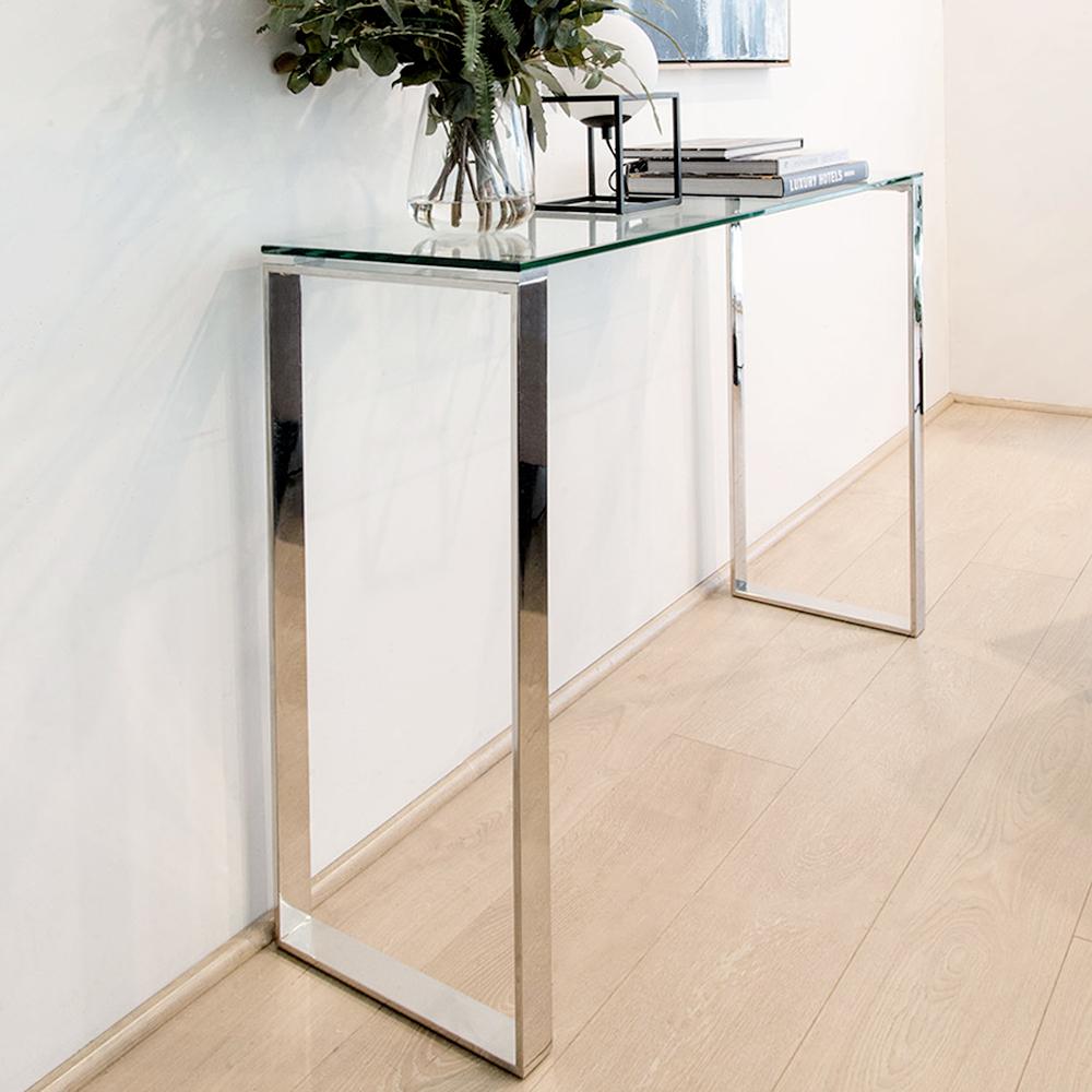 Fumio Glass Console Table - Stainless Steel - Console