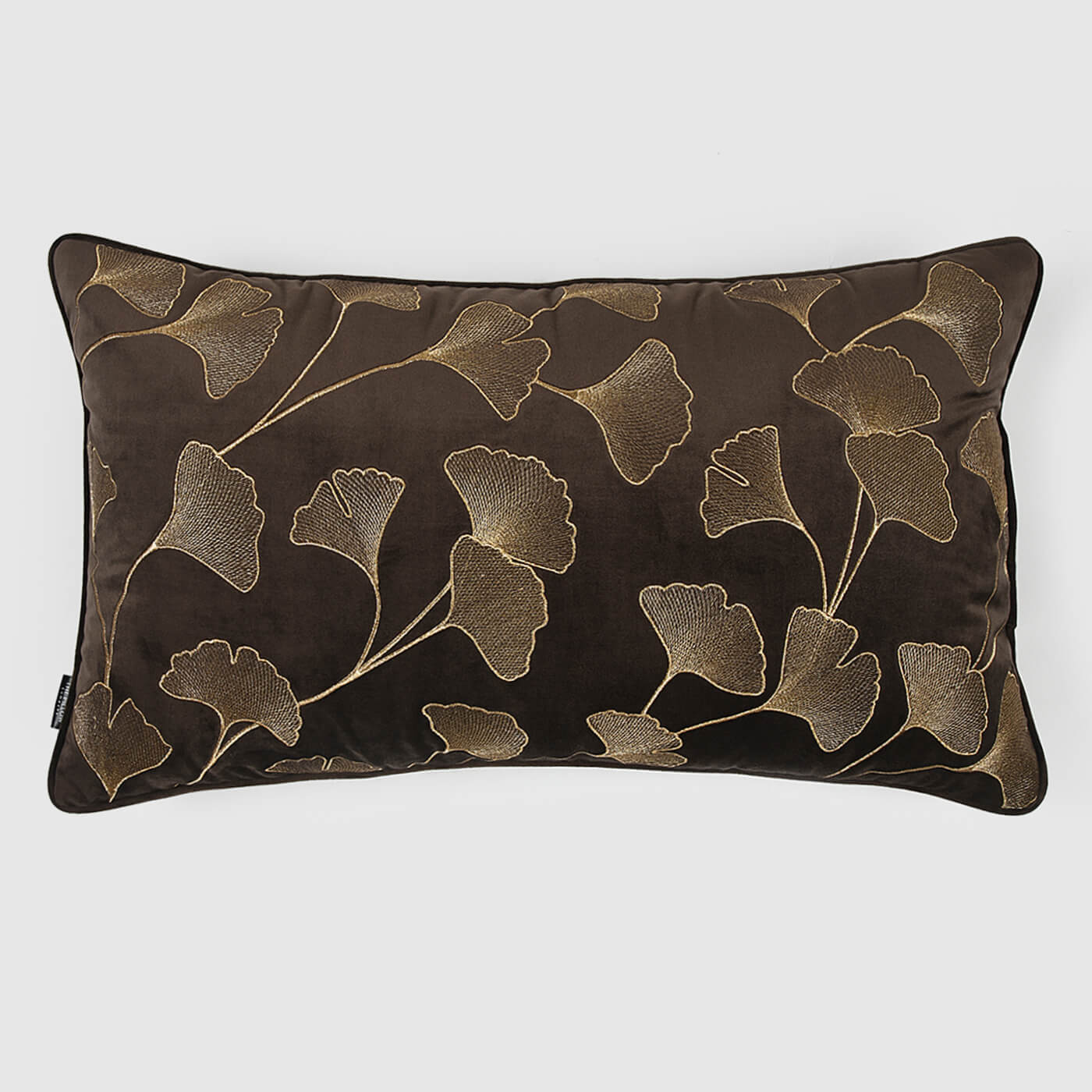 Ginkgo Leaf Embroidered Velvet Lumbar Pillow Cover , Brown - Pillow Covers