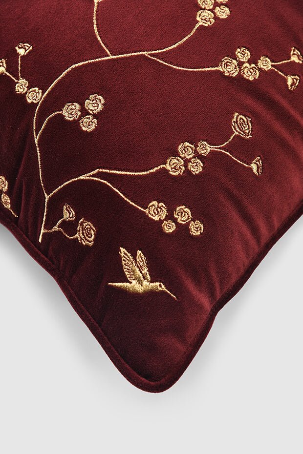Healing Garden Velvet Pillow Cover , Claret - Pillow Covers