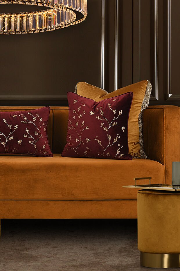 Healing Garden Velvet Pillow Cover , Claret - Pillow Covers