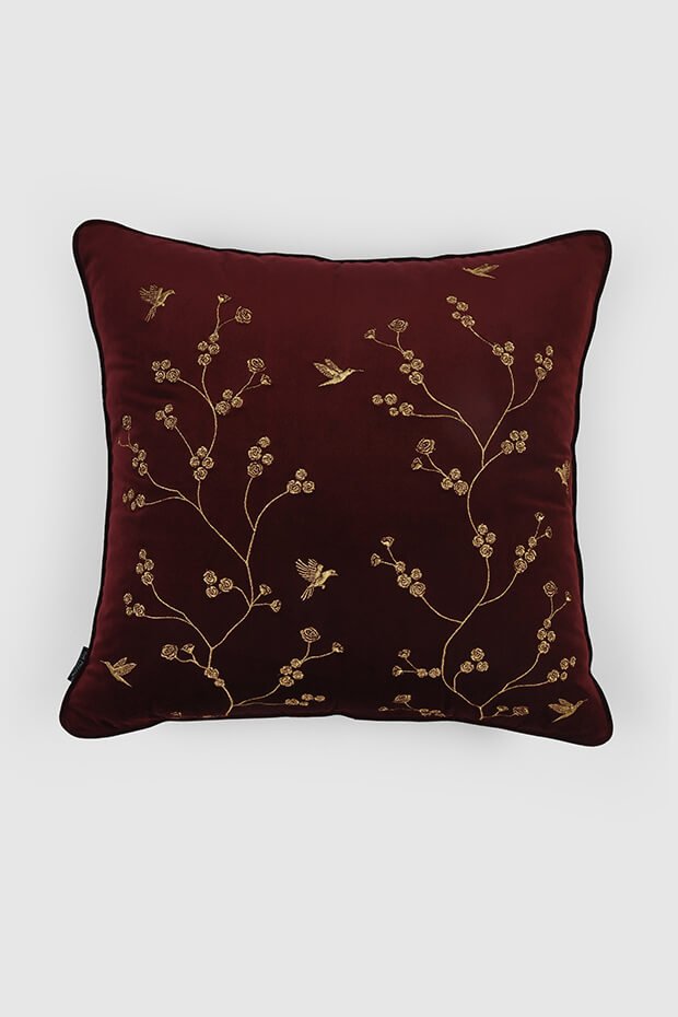 Healing Garden Velvet Pillow Cover , Claret - Pillow Covers