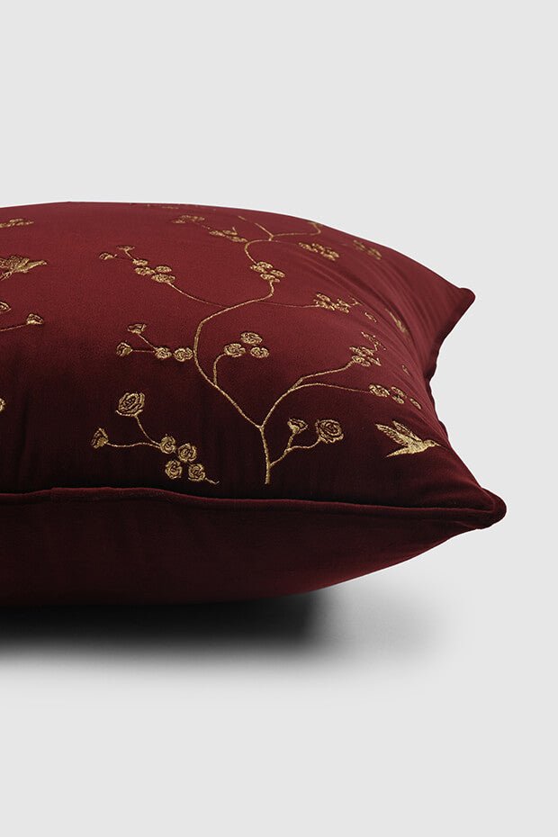 Healing Garden Velvet Pillow Cover , Claret - Pillow Covers