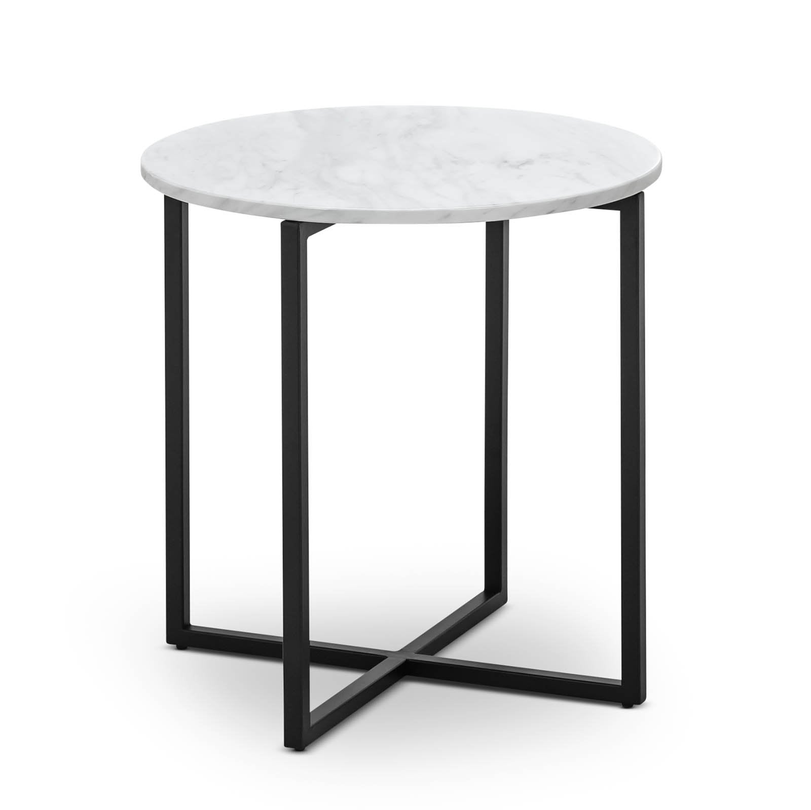 Hudson Round White Marble Side Table - Bedside Tables