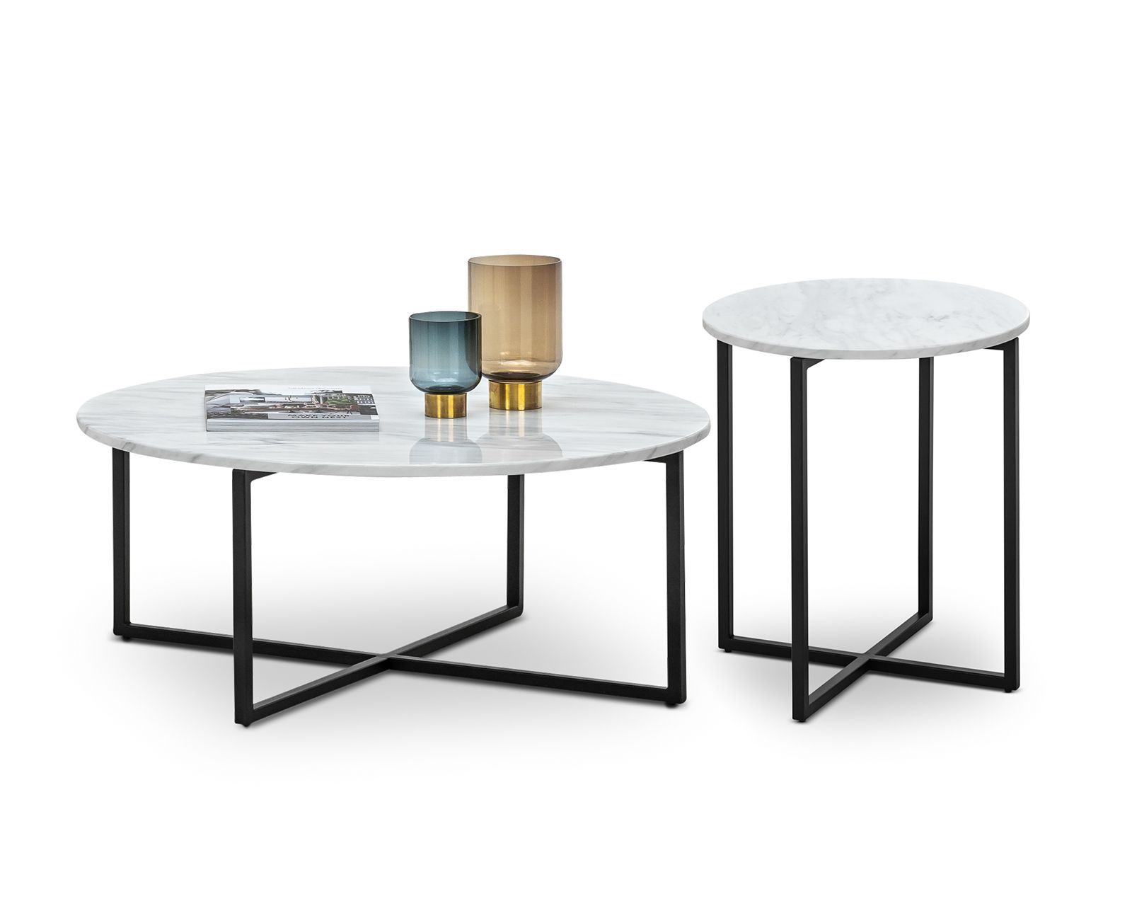 Hudson Round White Marble Side Table - Bedside Tables