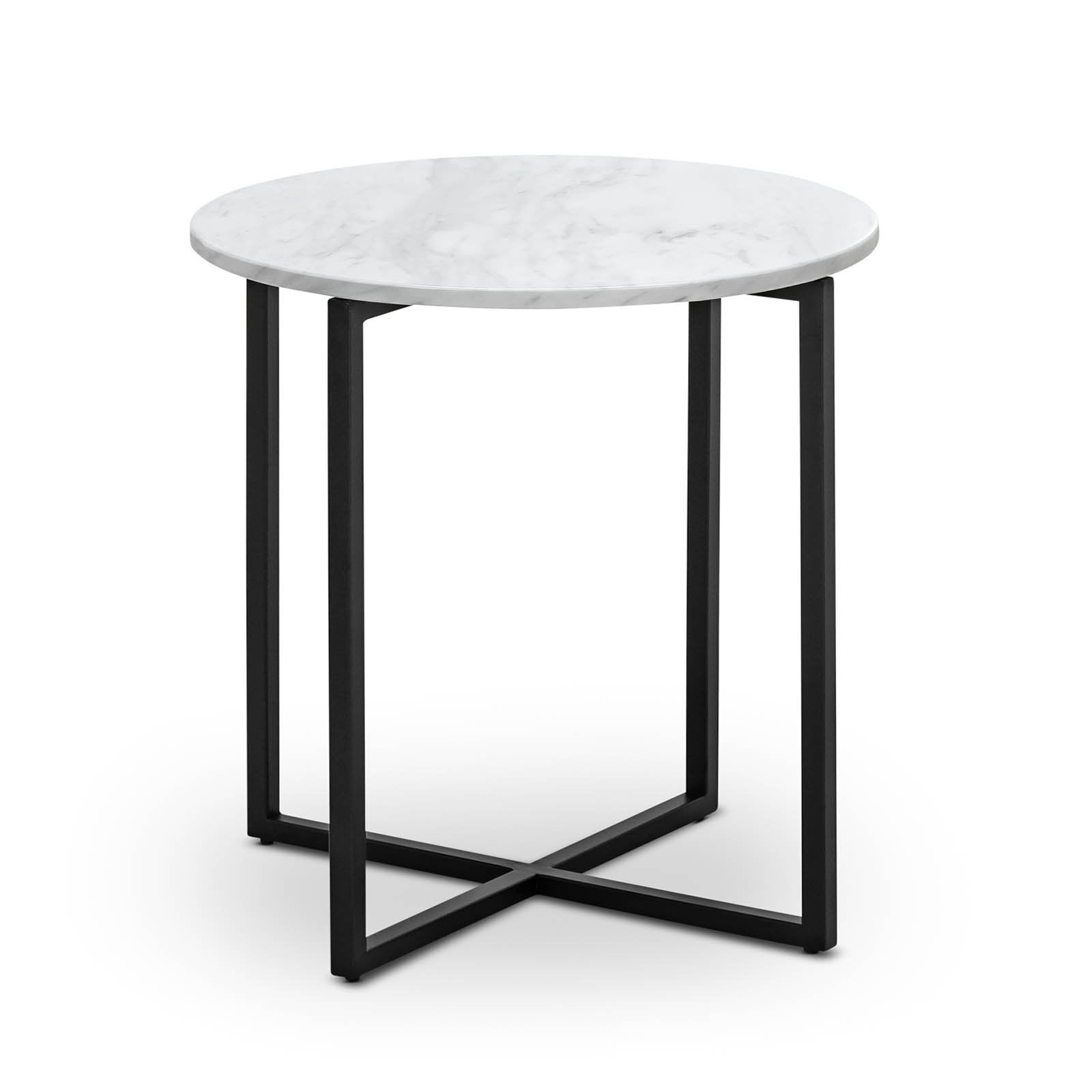 Hudson Round White Marble Side Table - Bedside Tables