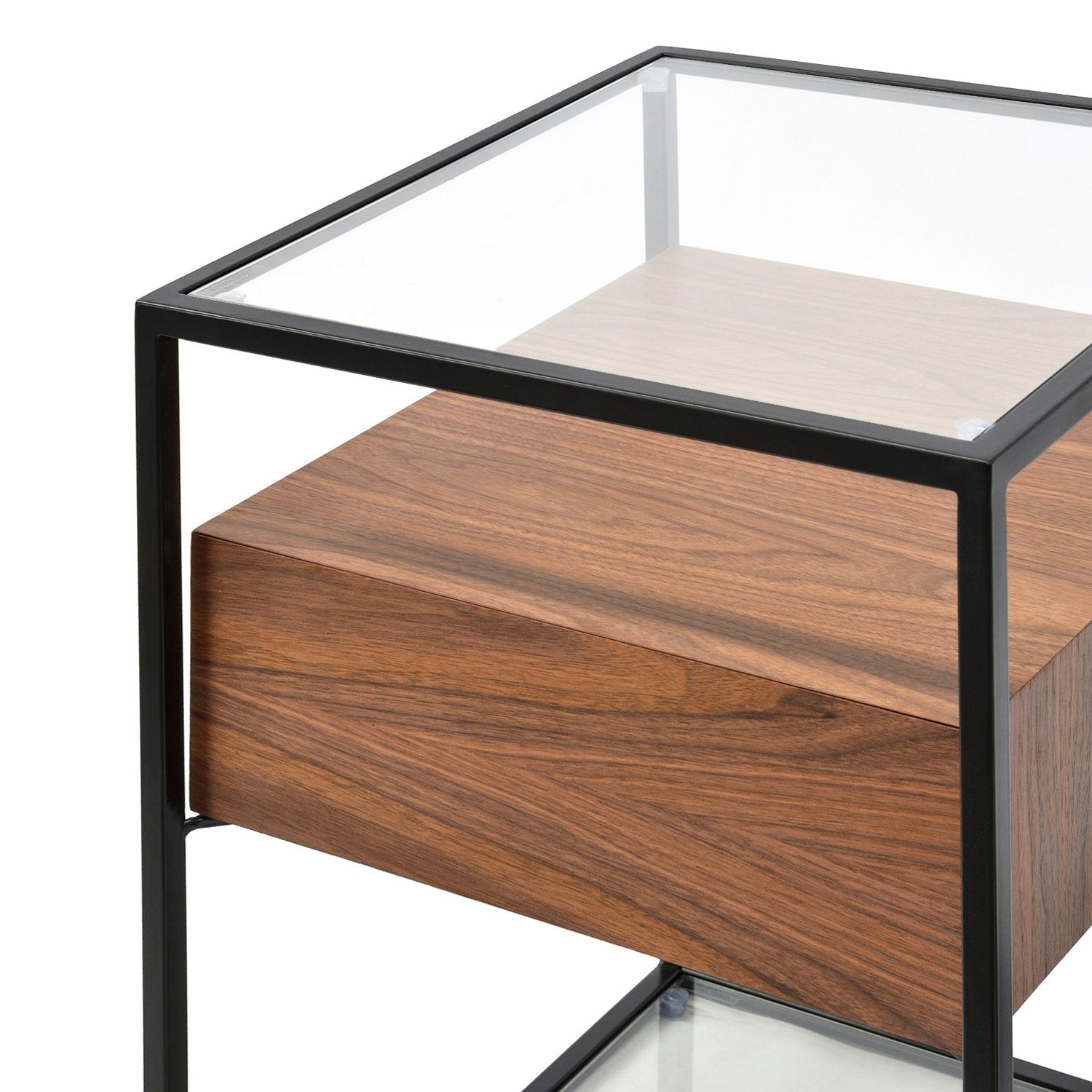 Iris Scandinavian Metal Frame Side Table - Walnut - Bedside Tables