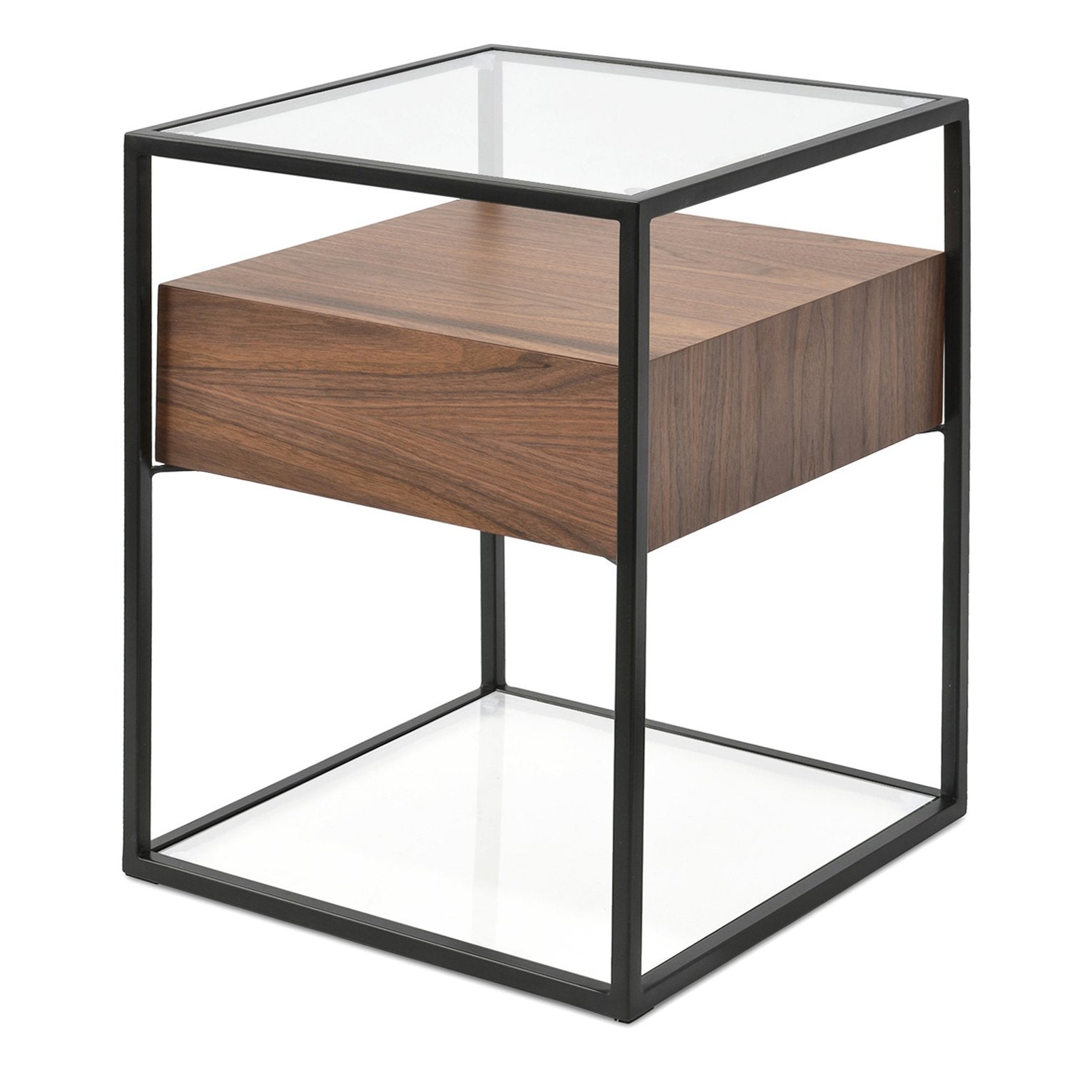 Iris Scandinavian Metal Frame Side Table - Walnut - Bedside Tables