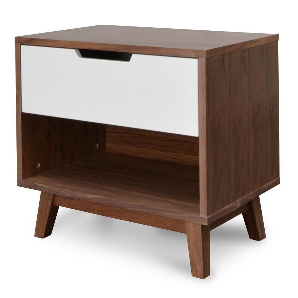 Ivy Wooden Bedside Table - Walnut - Bedside Tables