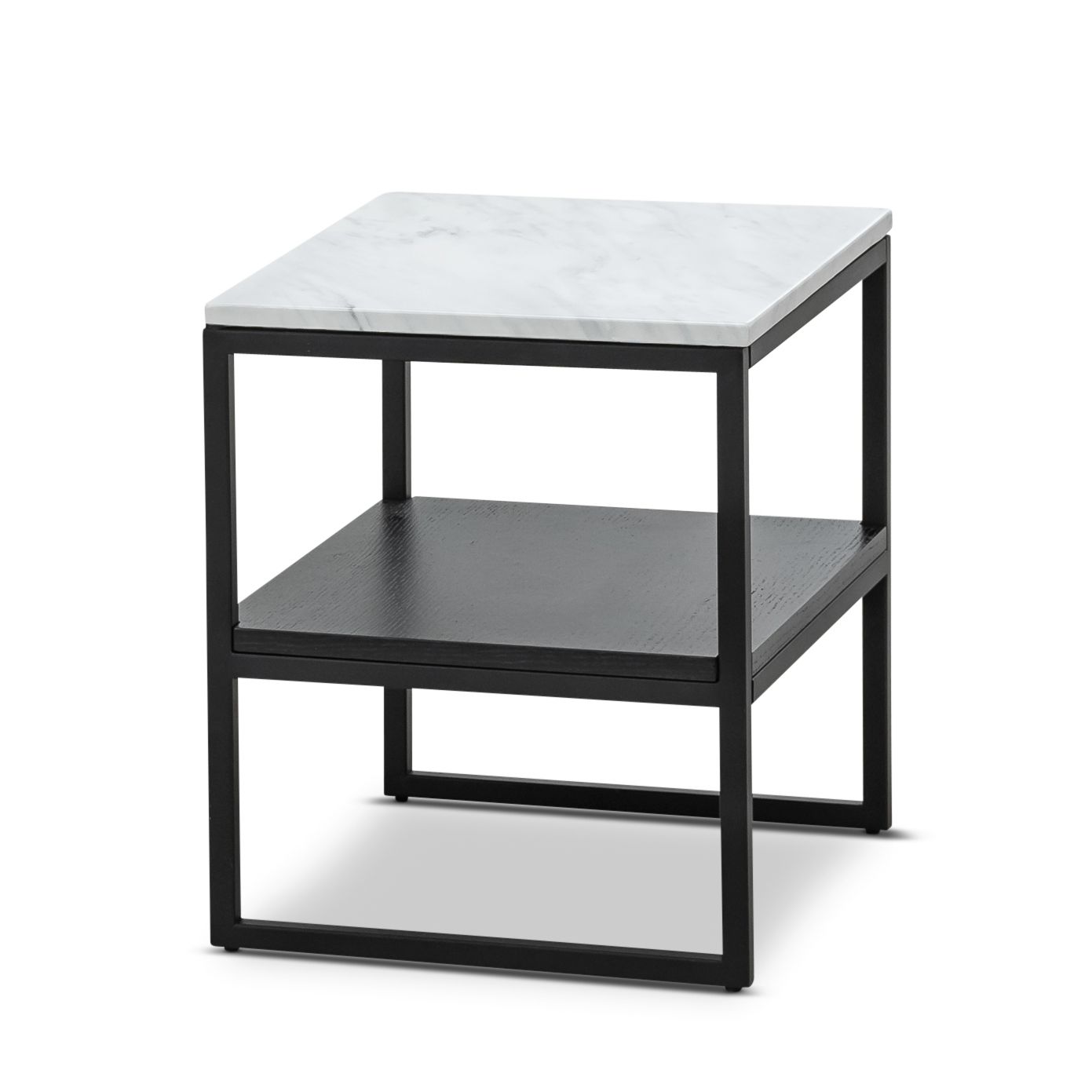 Jackey White Marble Side Table - Black - Bedside Tables
