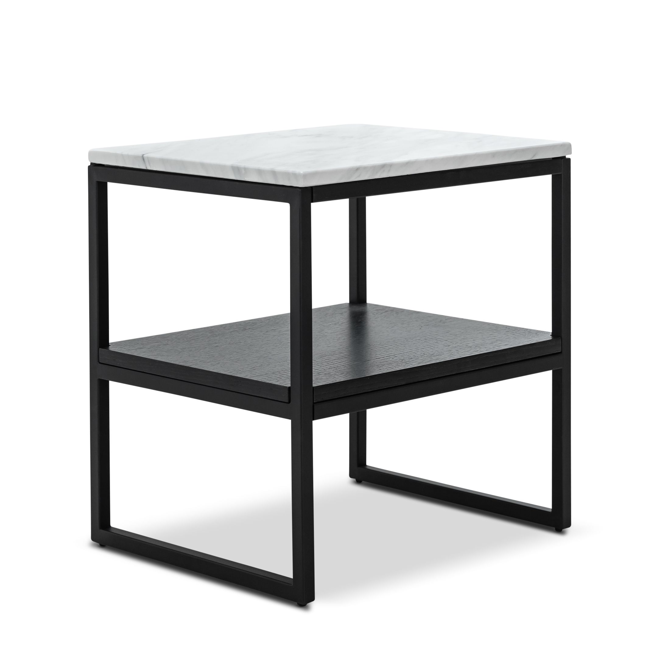 Jackey White Marble Side Table - Black - Bedside Tables