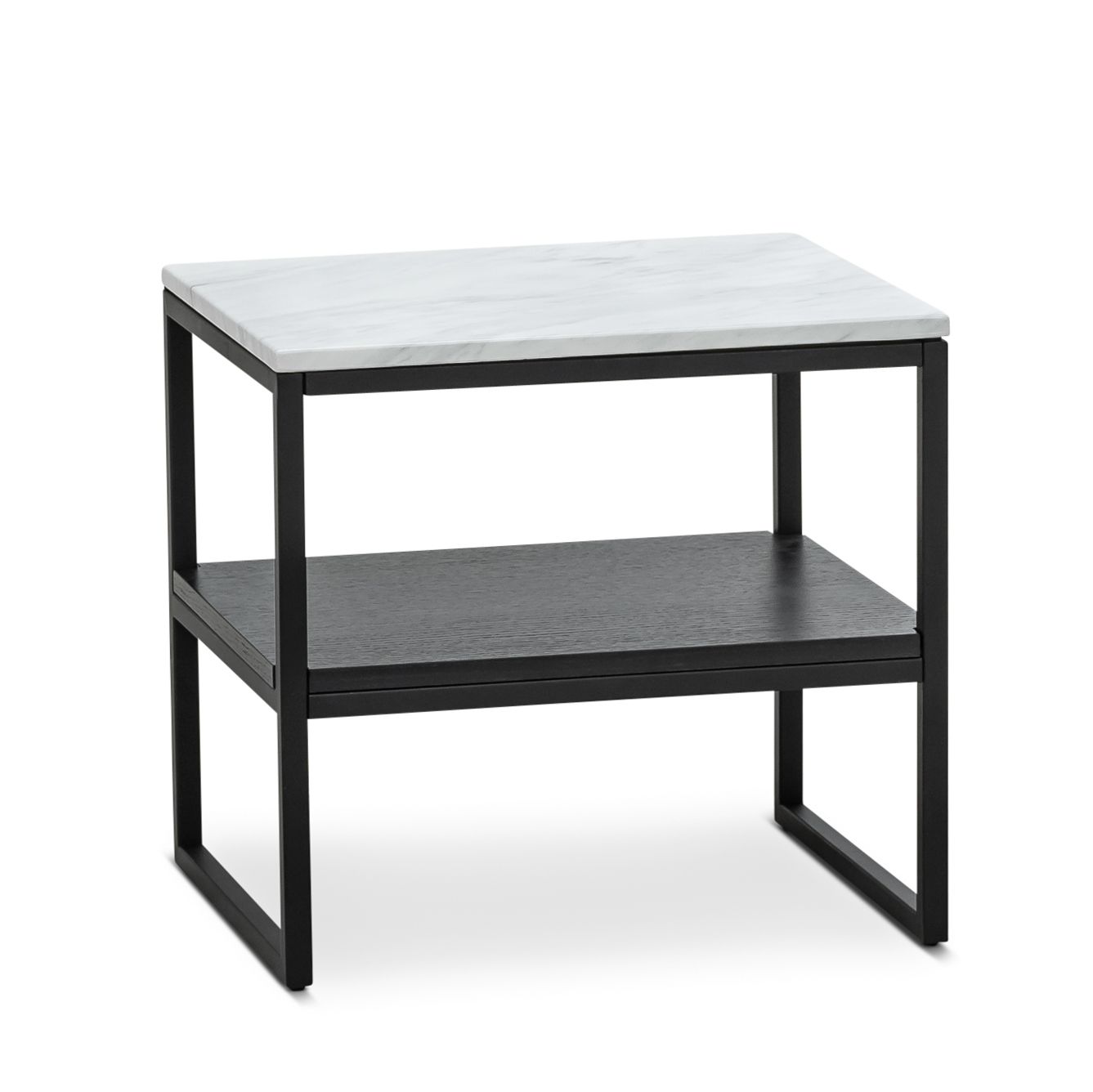 Jackey White Marble Side Table - Black - Bedside Tables