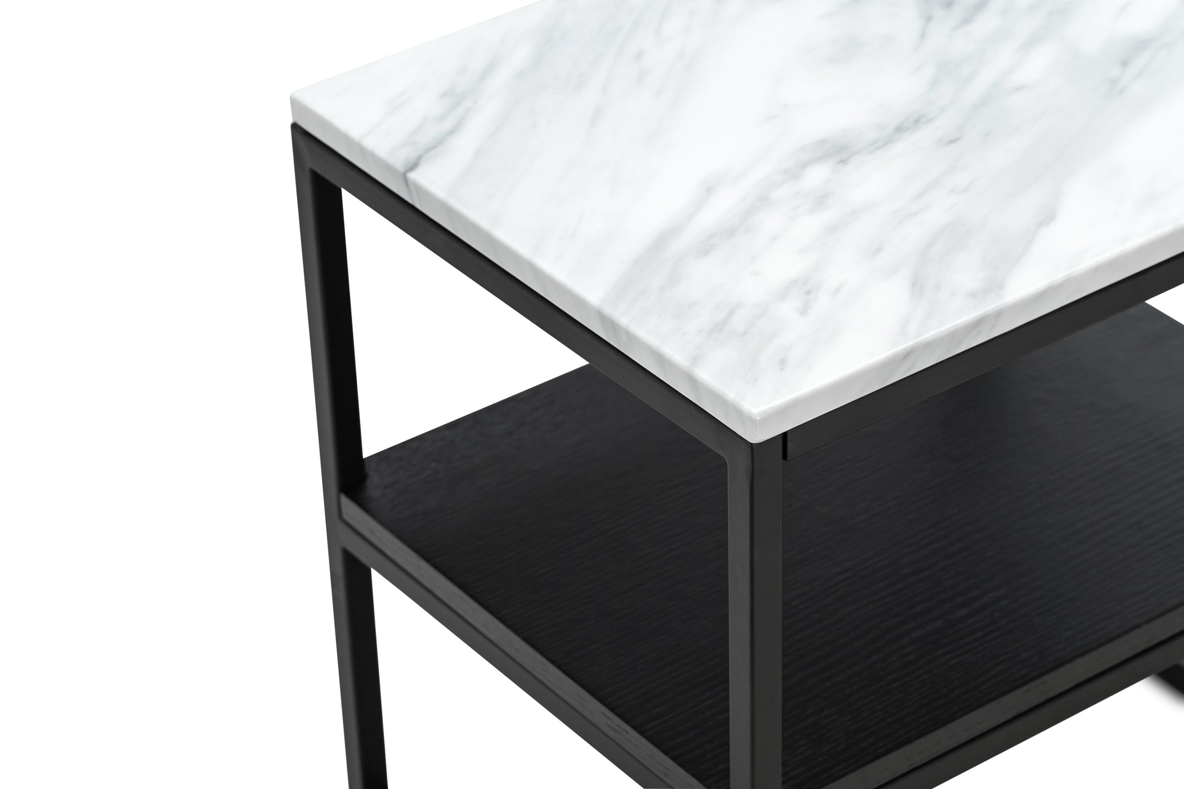 Jackey White Marble Side Table - Black - Bedside Tables
