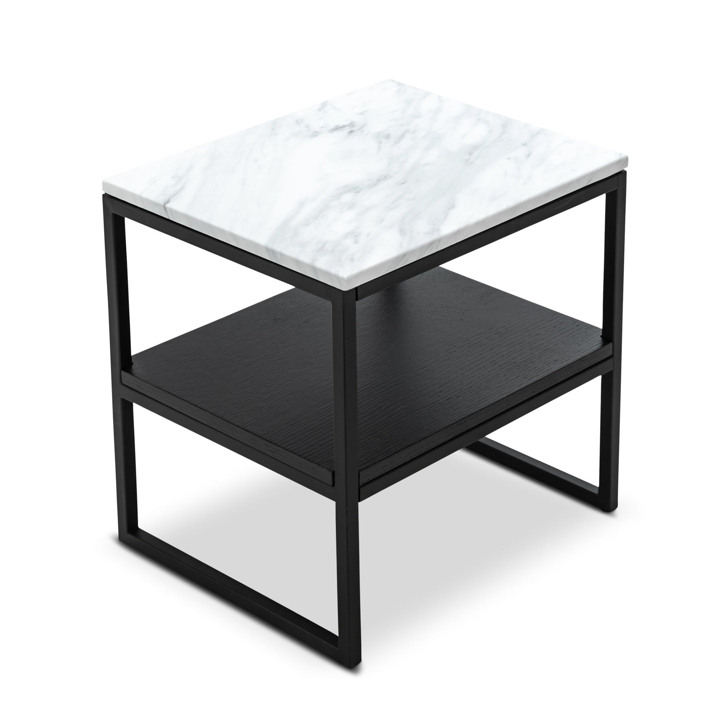 Jackey White Marble Side Table - Black - Bedside Tables