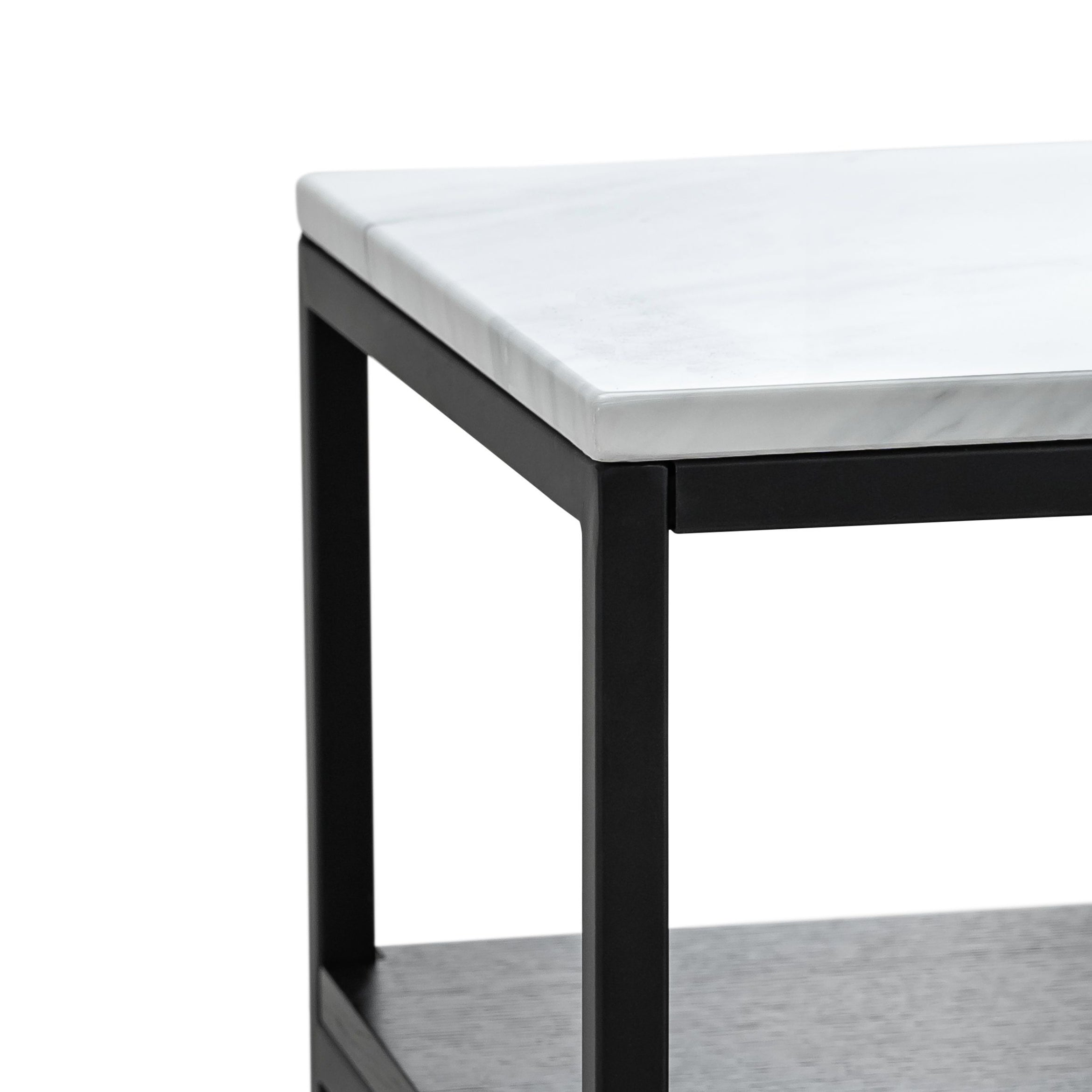 Jackey White Marble Side Table - Black - Bedside Tables