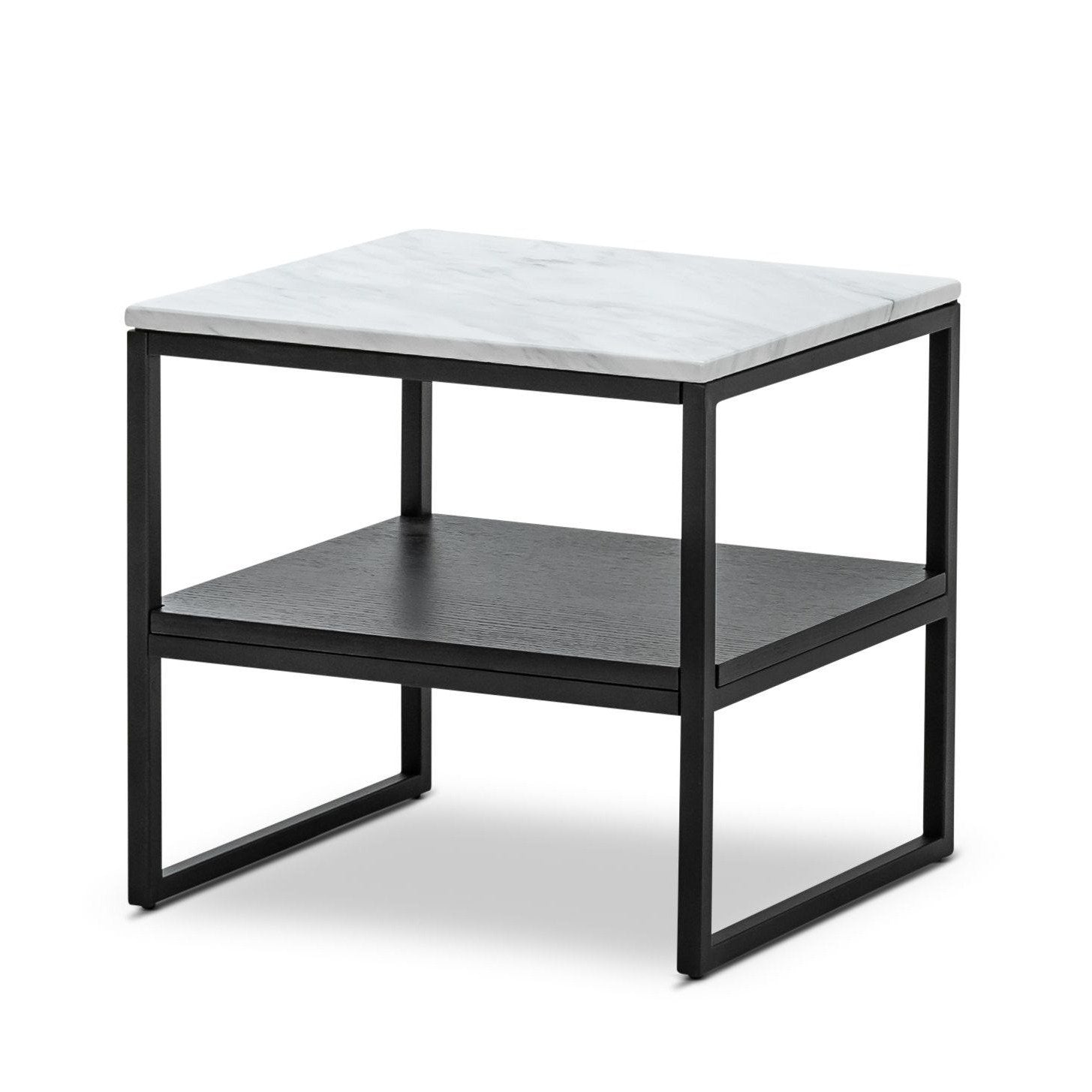 Jackey White Marble Side Table - Black - Bedside Tables