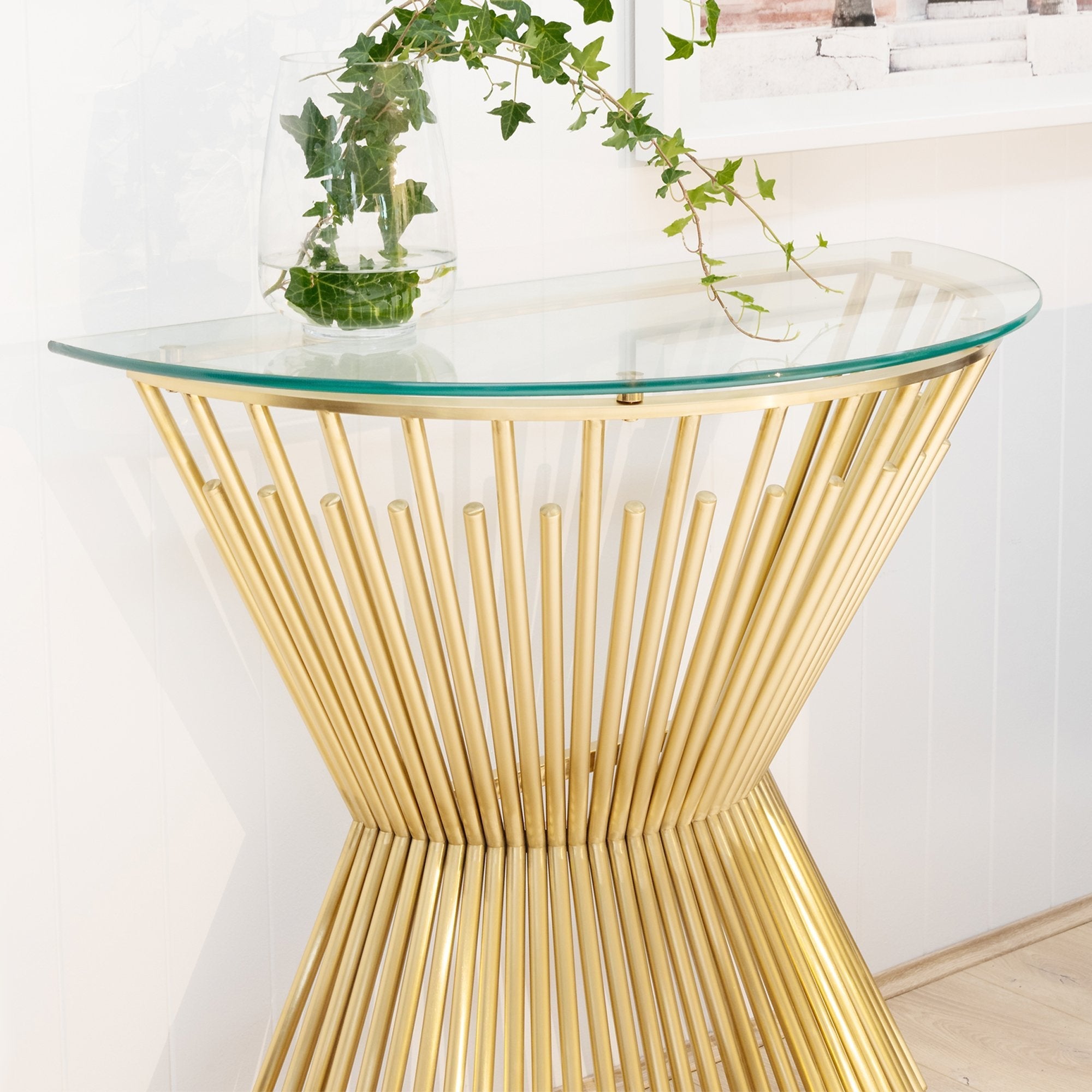 Janna Round Glass Console Table - Brushed Gold Base - Console