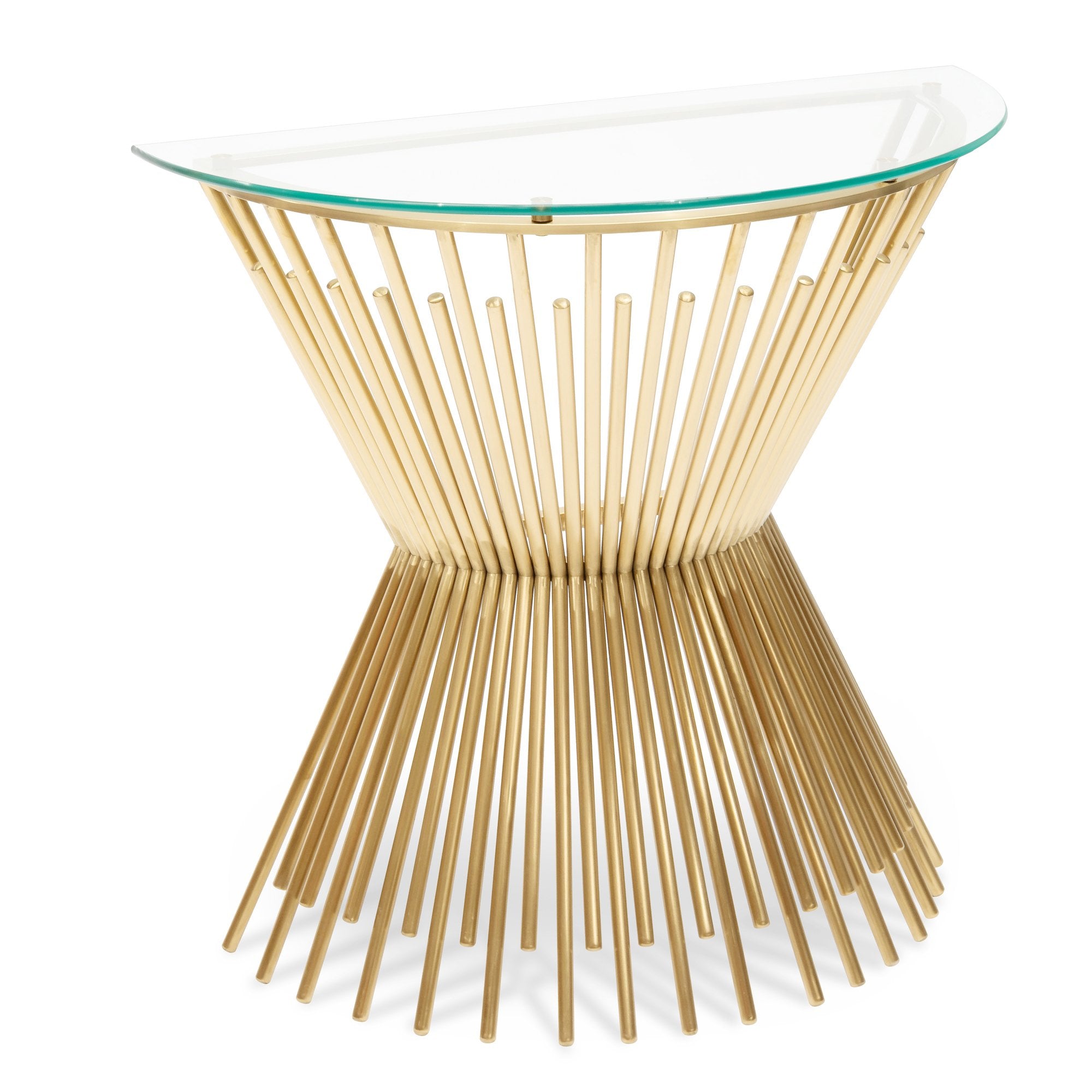 Janna Round Glass Console Table - Brushed Gold Base - Console