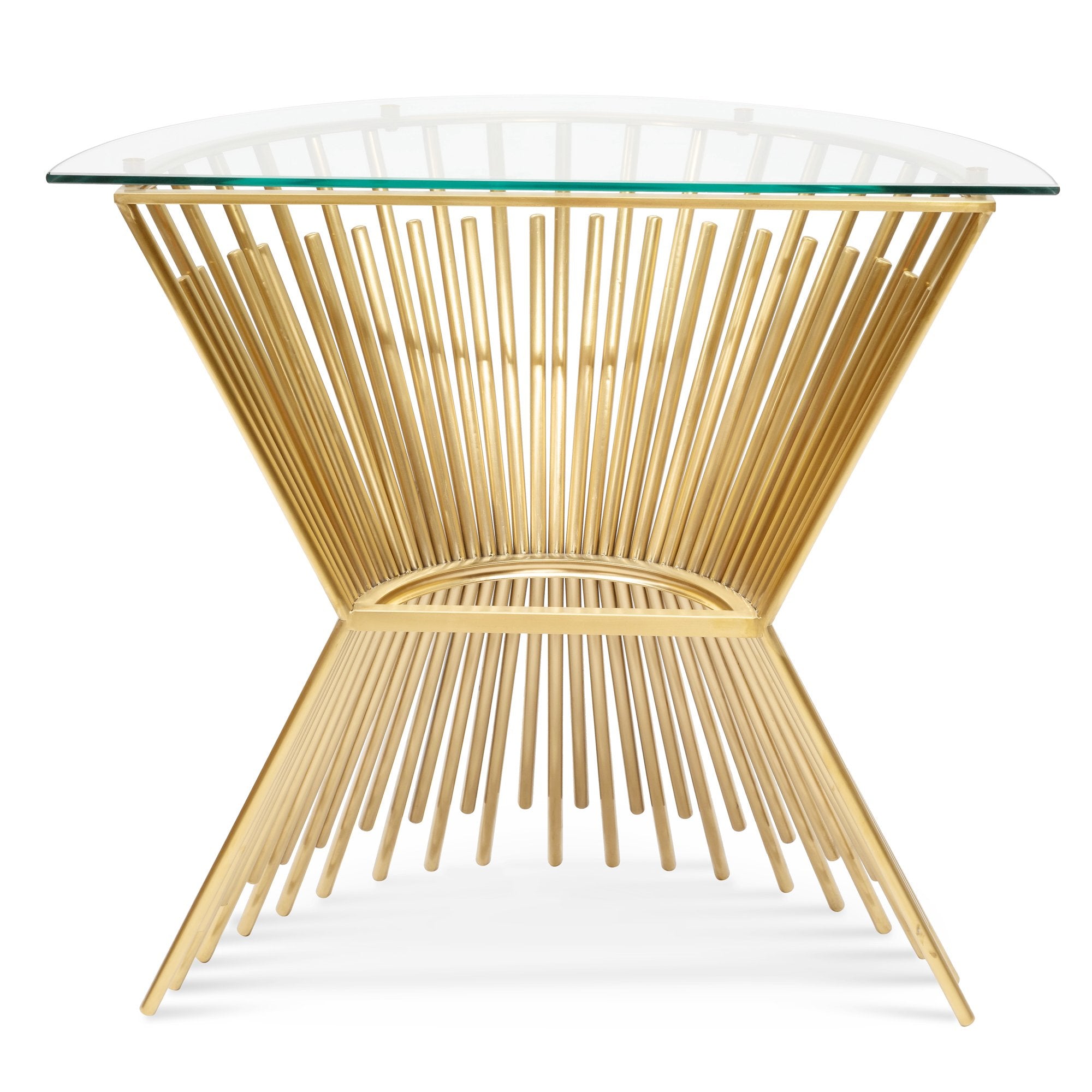 Janna Round Glass Console Table - Brushed Gold Base - Console