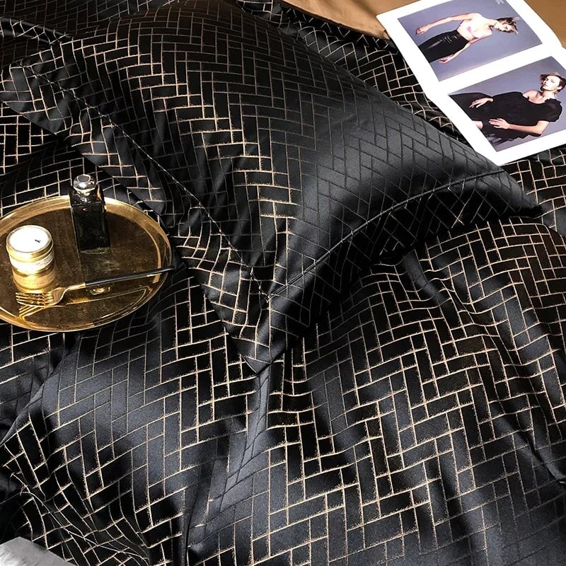 Jasmine Black Luxury Jacquard Duvet Cover Set - Duvet Covers