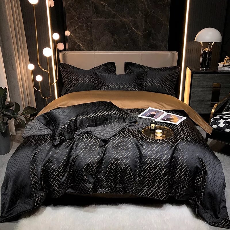 Jasmine Black Luxury Jacquard Duvet Cover Set - Duvet Covers