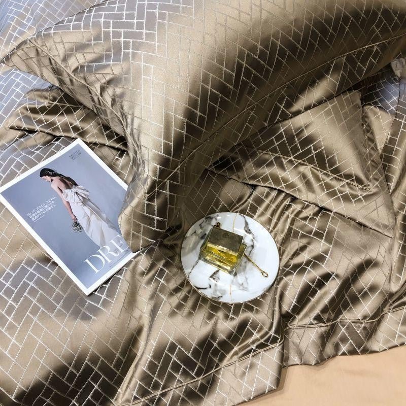 Jasmine Gold Luxury Jacquard Duvet Cover Set - Duvet Covers