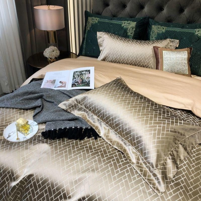 Jasmine Gold Luxury Jacquard Duvet Cover Set - Duvet Covers