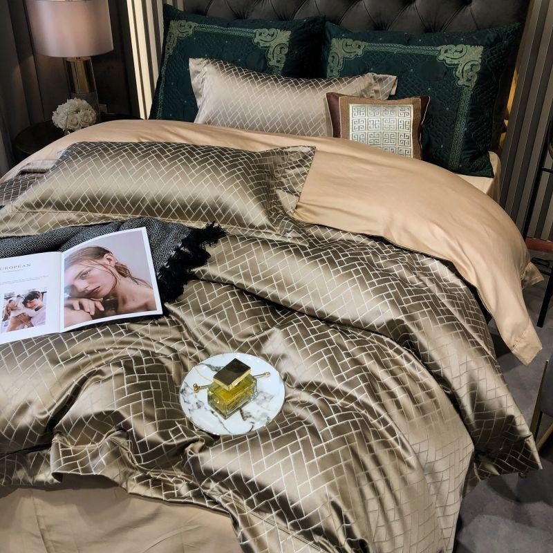 Jasmine Gold Luxury Jacquard Duvet Cover Set - Duvet Covers