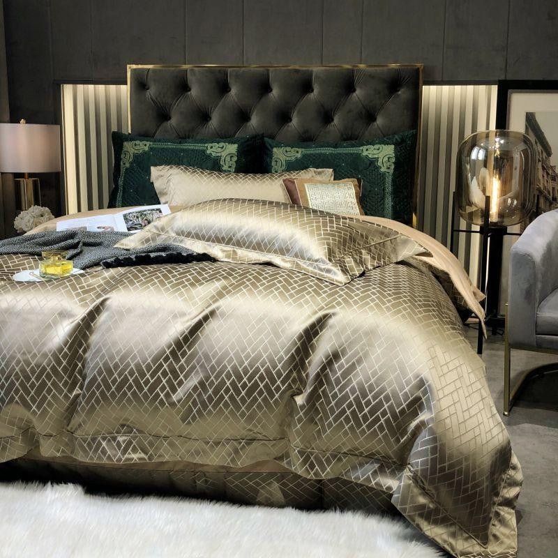 Jasmine Gold Luxury Jacquard Duvet Cover Set - Duvet Covers