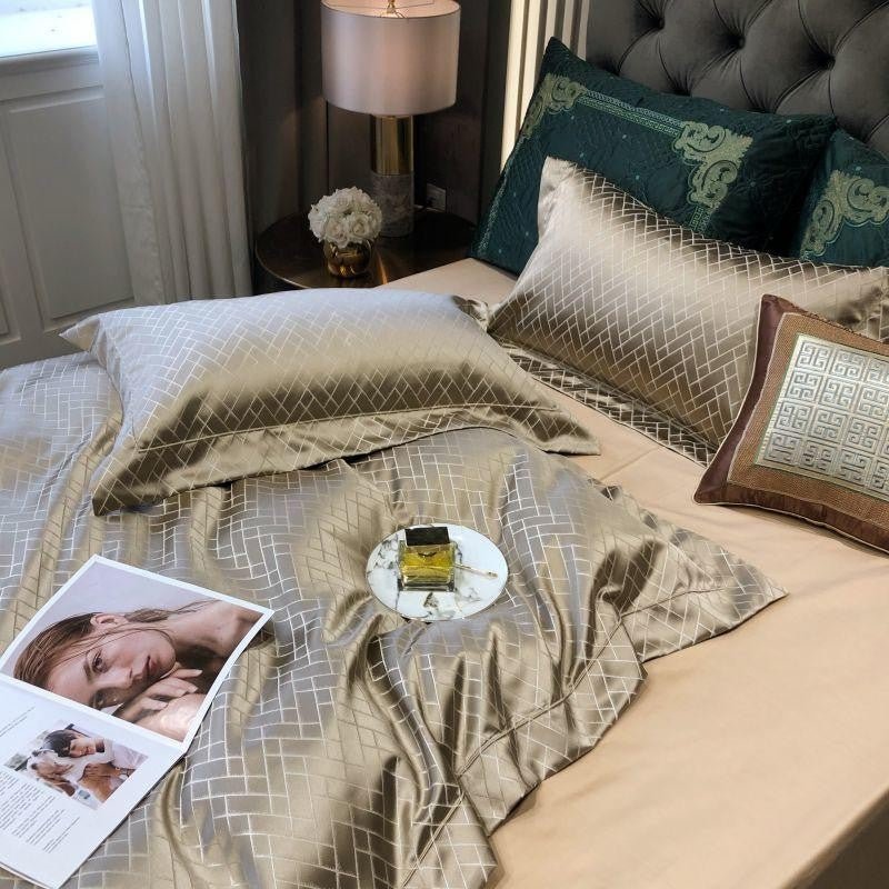 Jasmine Gold Luxury Jacquard Duvet Cover Set - Duvet Covers