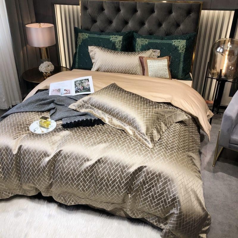 Jasmine Gold Luxury Jacquard Duvet Cover Set - Duvet Covers