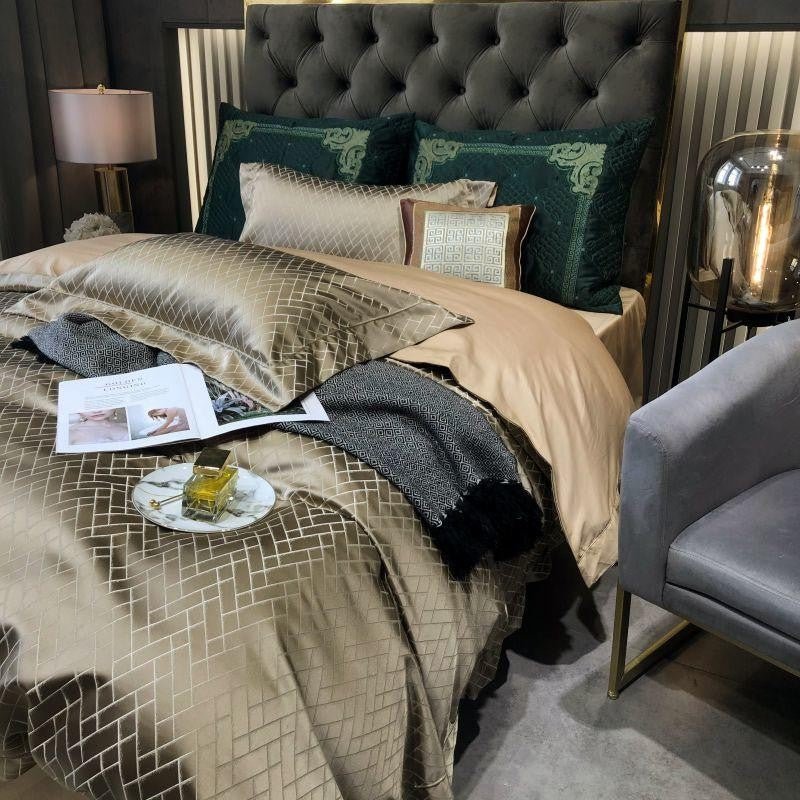 Jasmine Gold Luxury Jacquard Duvet Cover Set - Duvet Covers