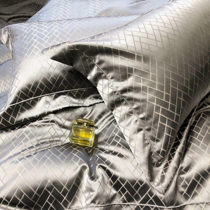 Jasmine Silver Luxury Jacquard Duvet Cover Set - Duvet Covers