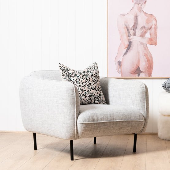 Jocelyn Armchair - Light Spec Grey with Black Metal Legs - Armchairs