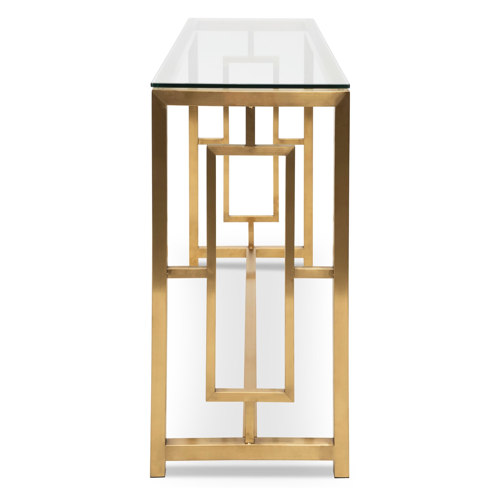 Kaito Glass Console Table - Brushed Gold Base - Console