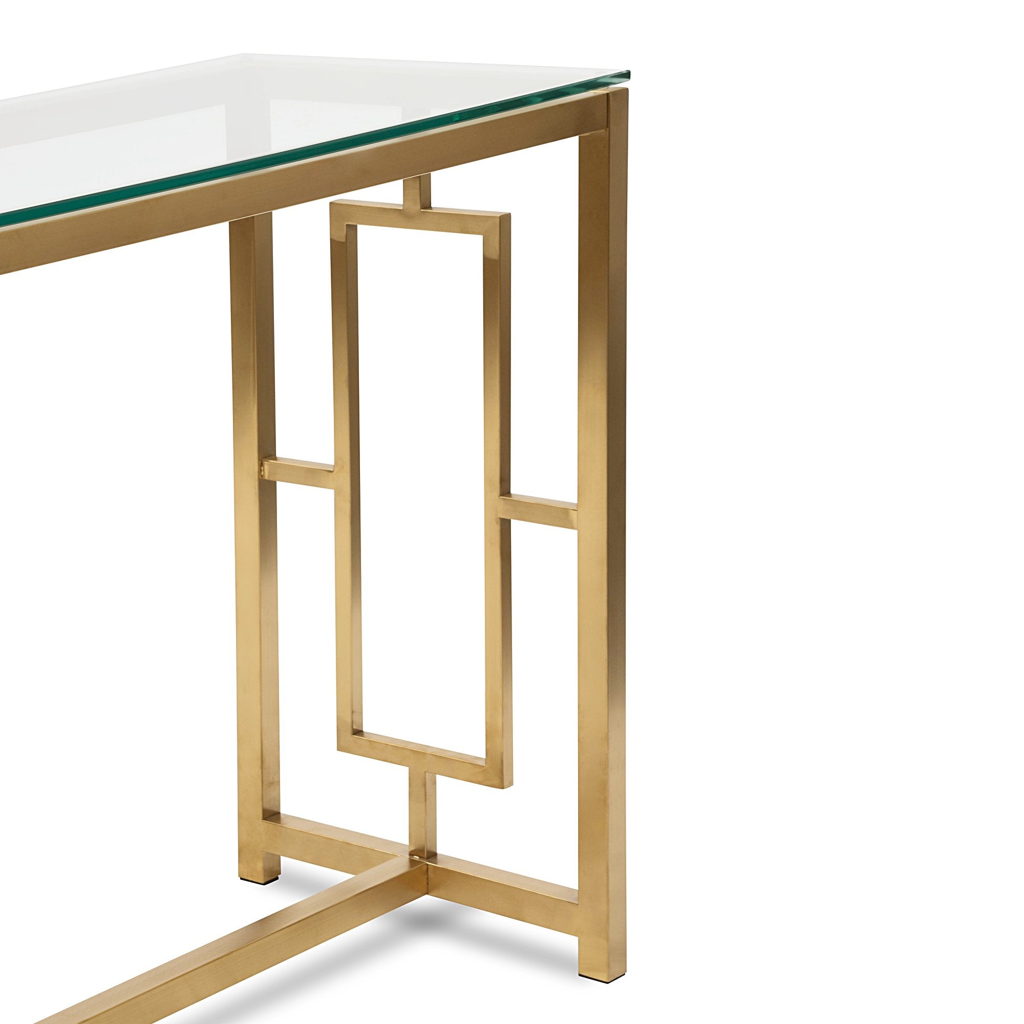 Kaito Glass Console Table - Brushed Gold Base - Console