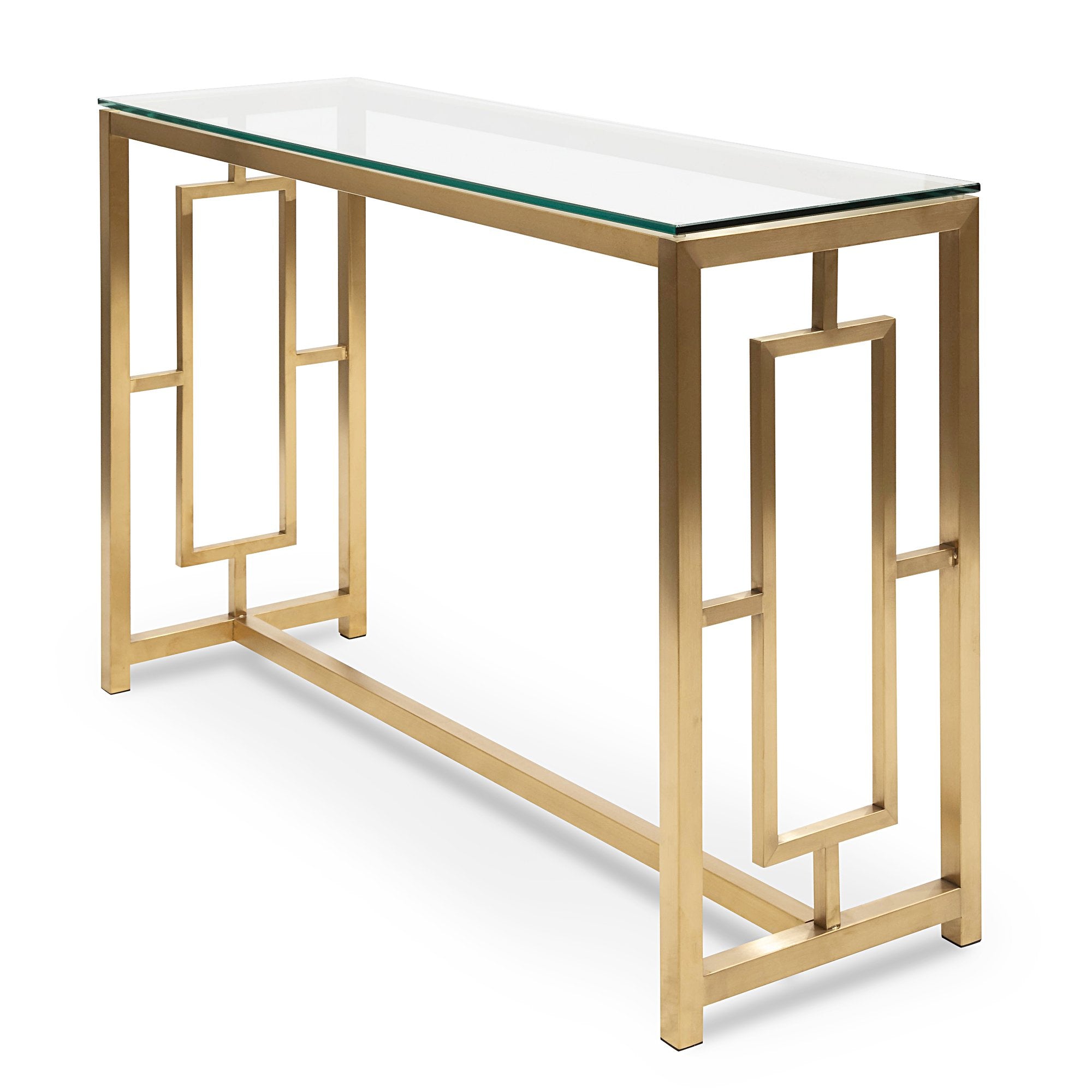 Kaito Glass Console Table - Brushed Gold Base - Console