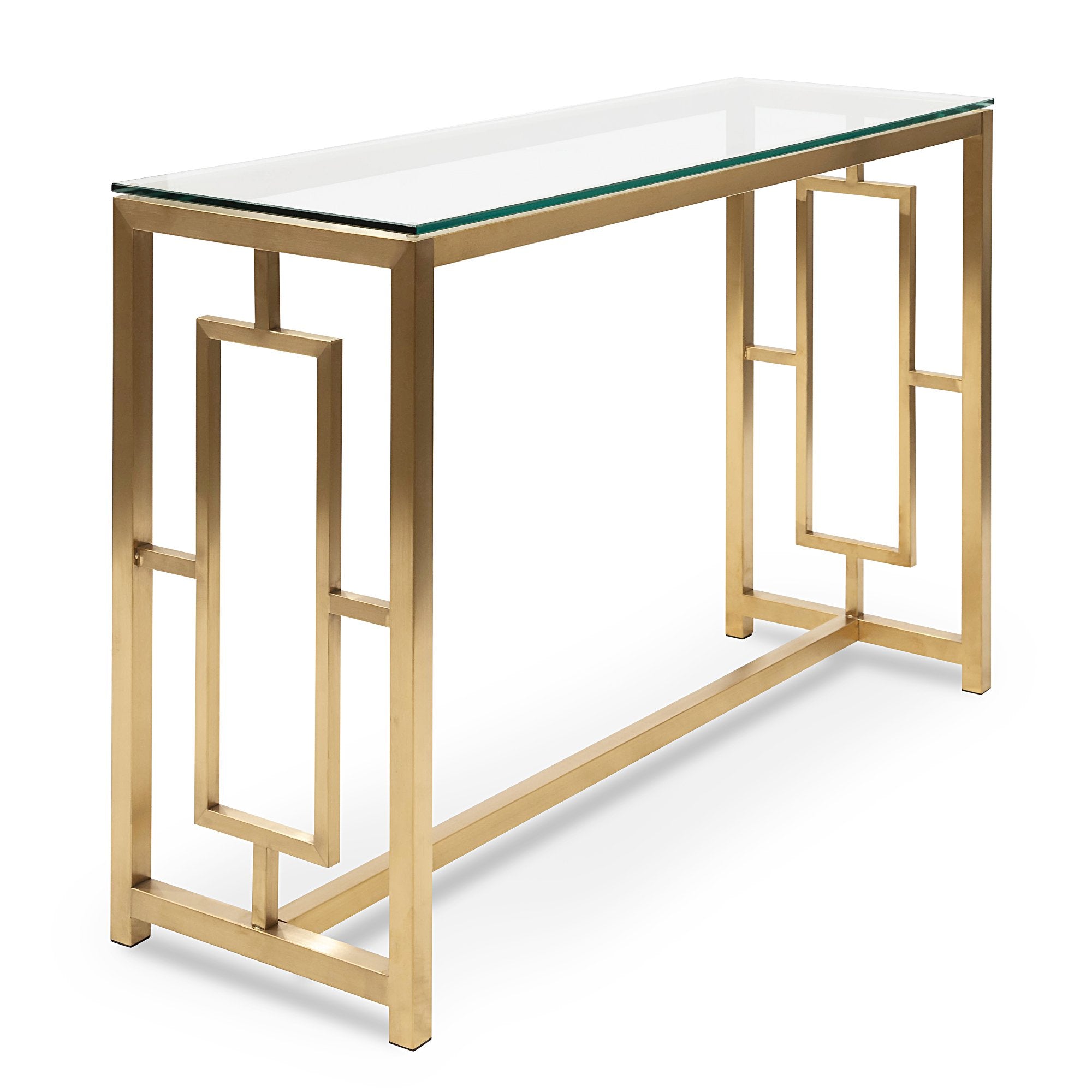 Kaito Glass Console Table - Brushed Gold Base - Console