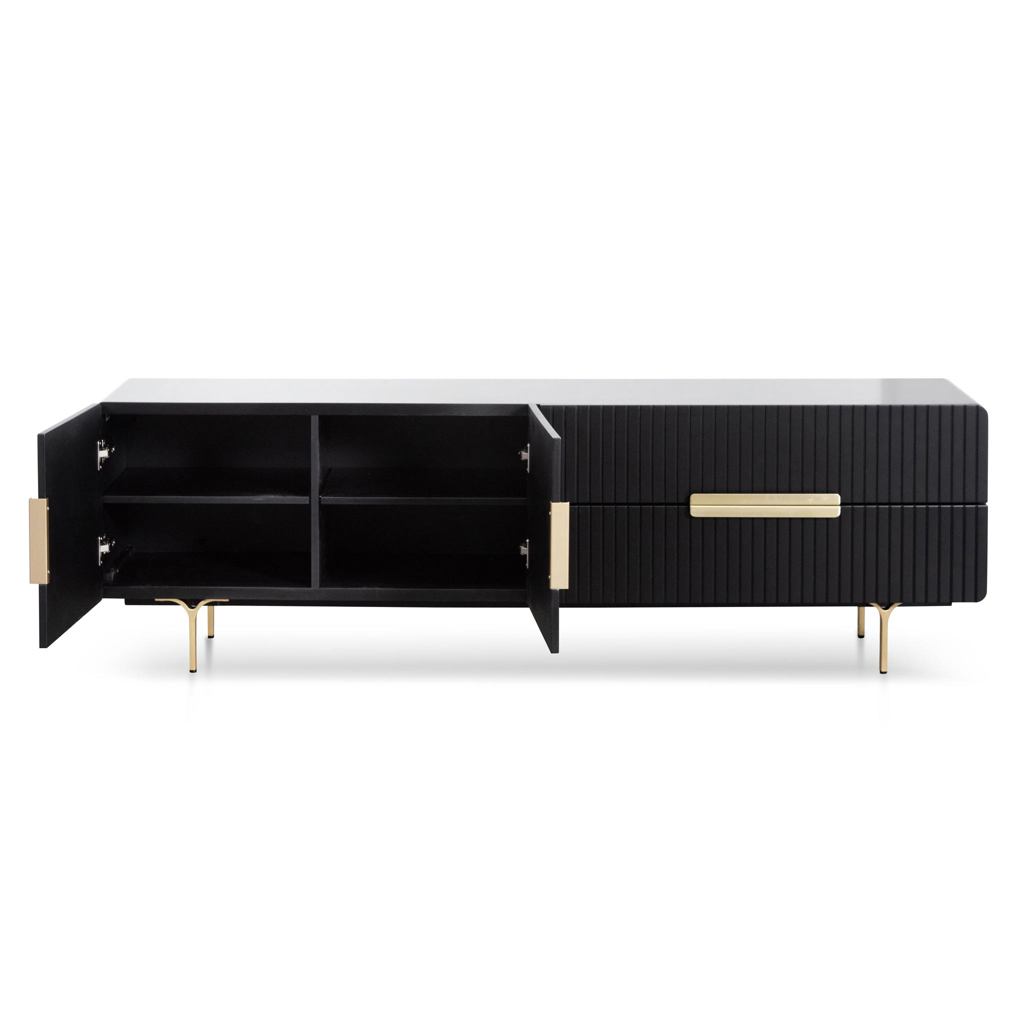 Kendrick Matte Black TV Stand - Brass Legs and Handle - TV Units