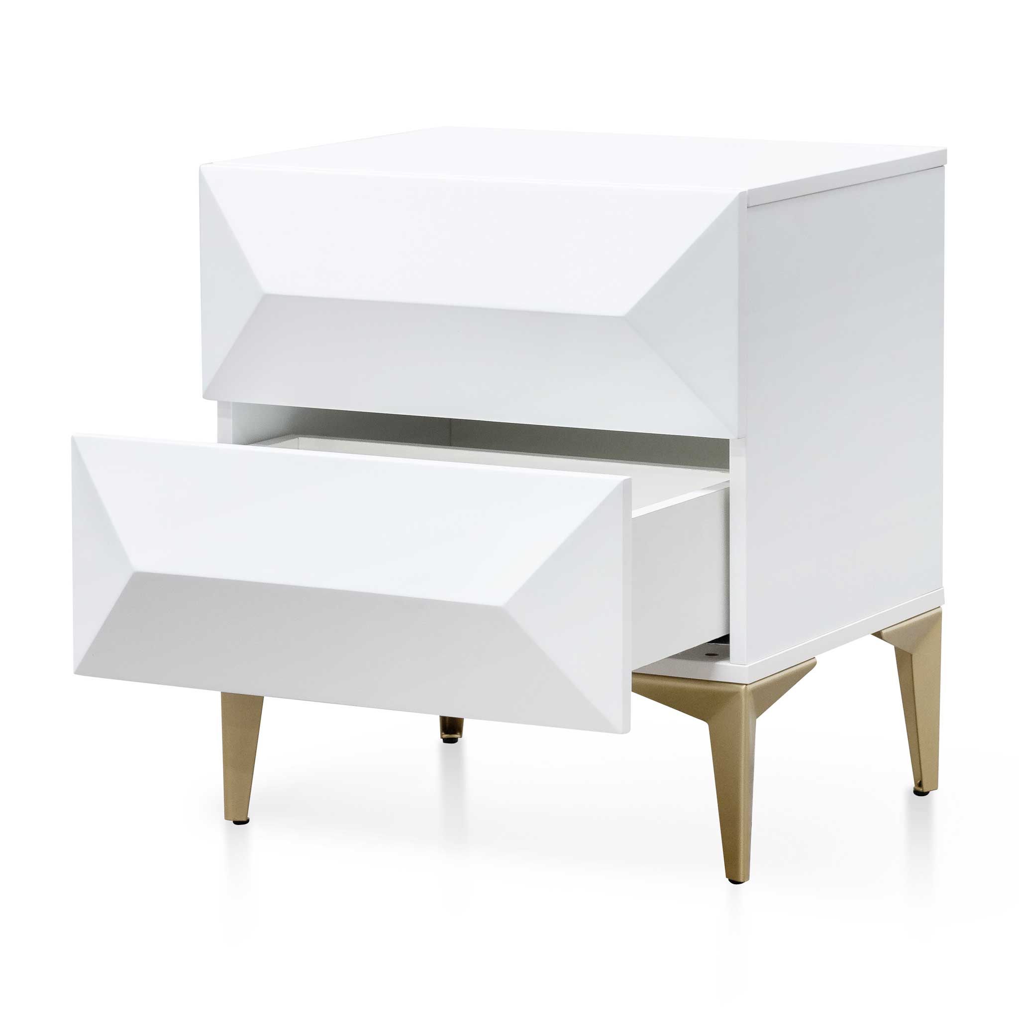 Kora Wooden Side Table - White with Gold Legs - Bedside Tables