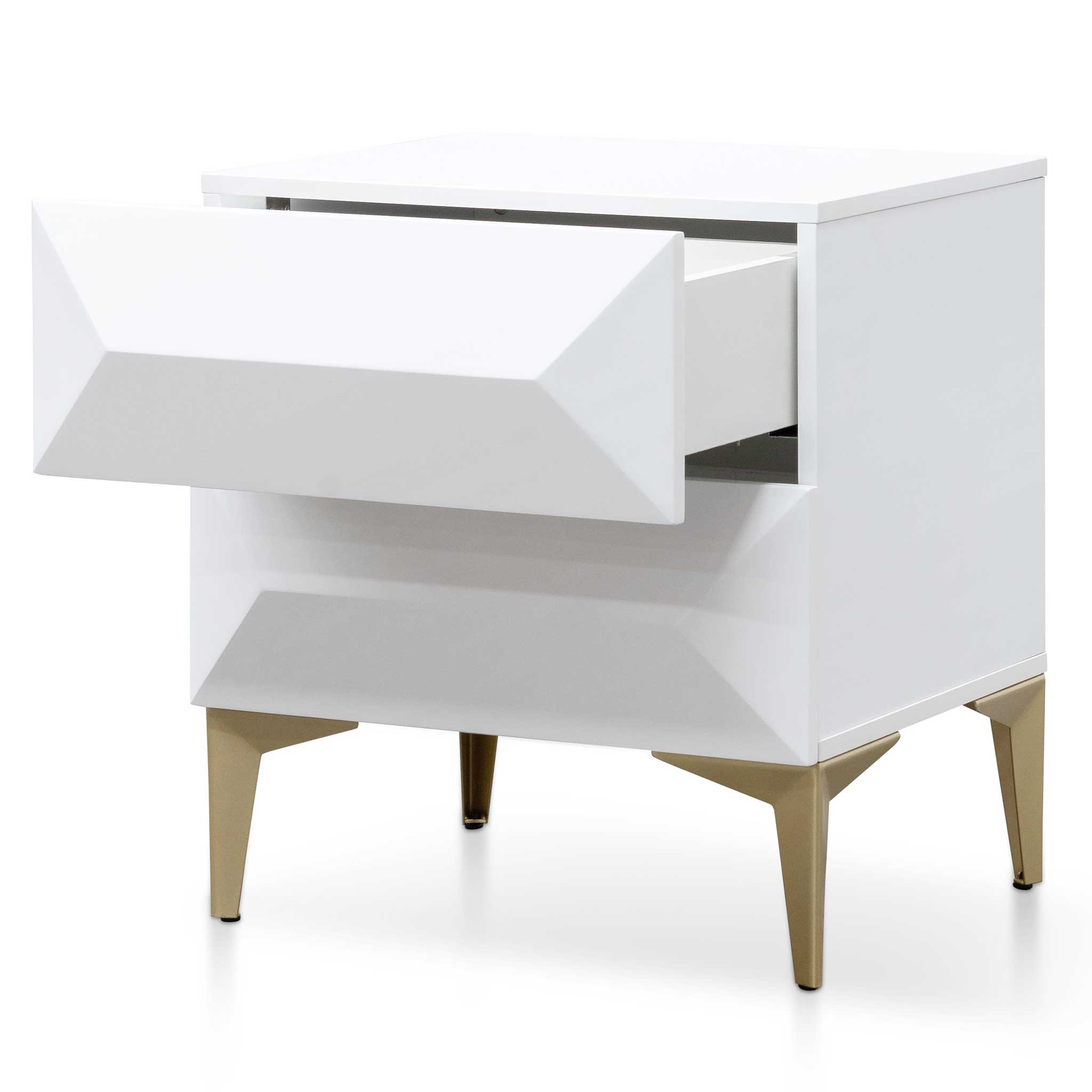Kora Wooden Side Table - White with Gold Legs - Bedside Tables